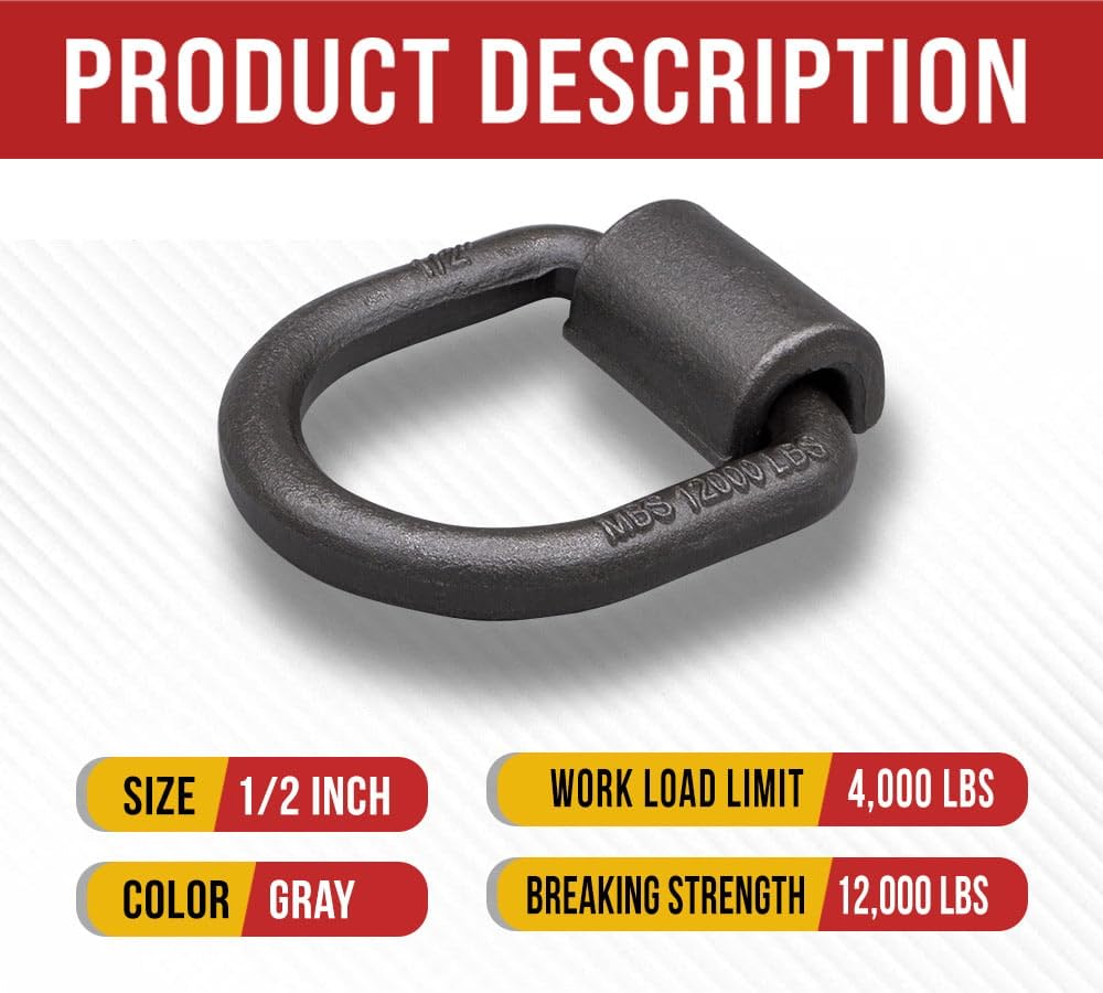 Mytee Products (100 Pack) 1/2'' Heavy Duty Weld-On Forged D Ring 12,000 Lbs For Trailers, Trucks, And Cargo Tie Downs