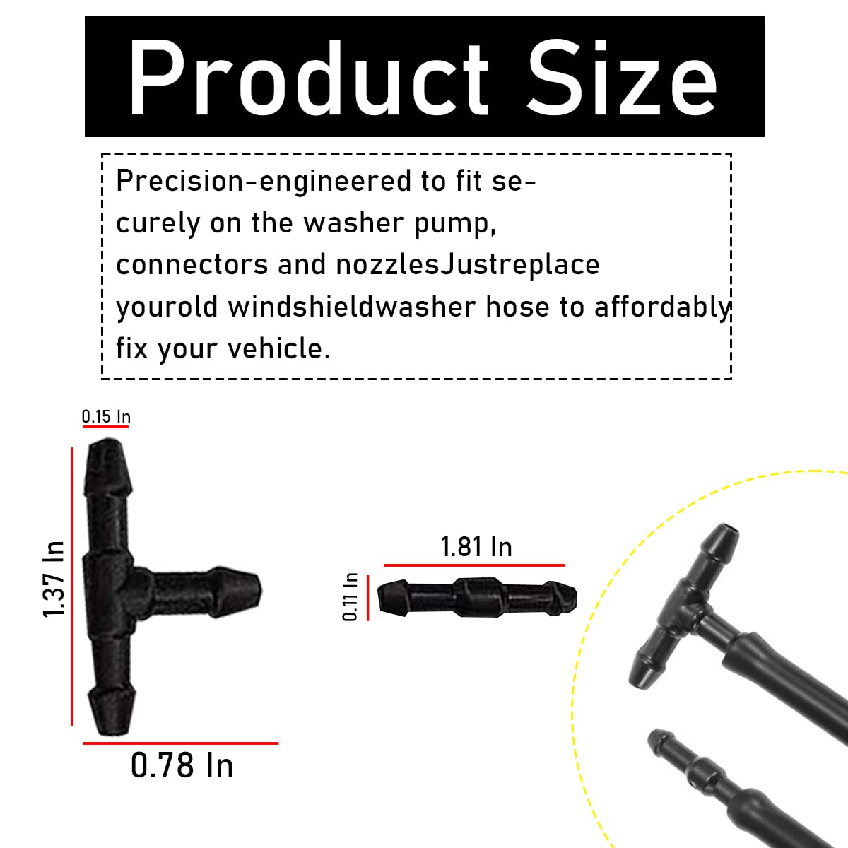 Windshield Washer Hose Kit, 4 Meter Washer Fluid Hose with 12 Pcs Hose Connectors, Rubber Wiper Fluid Tubing Kit, Connect Car Wa