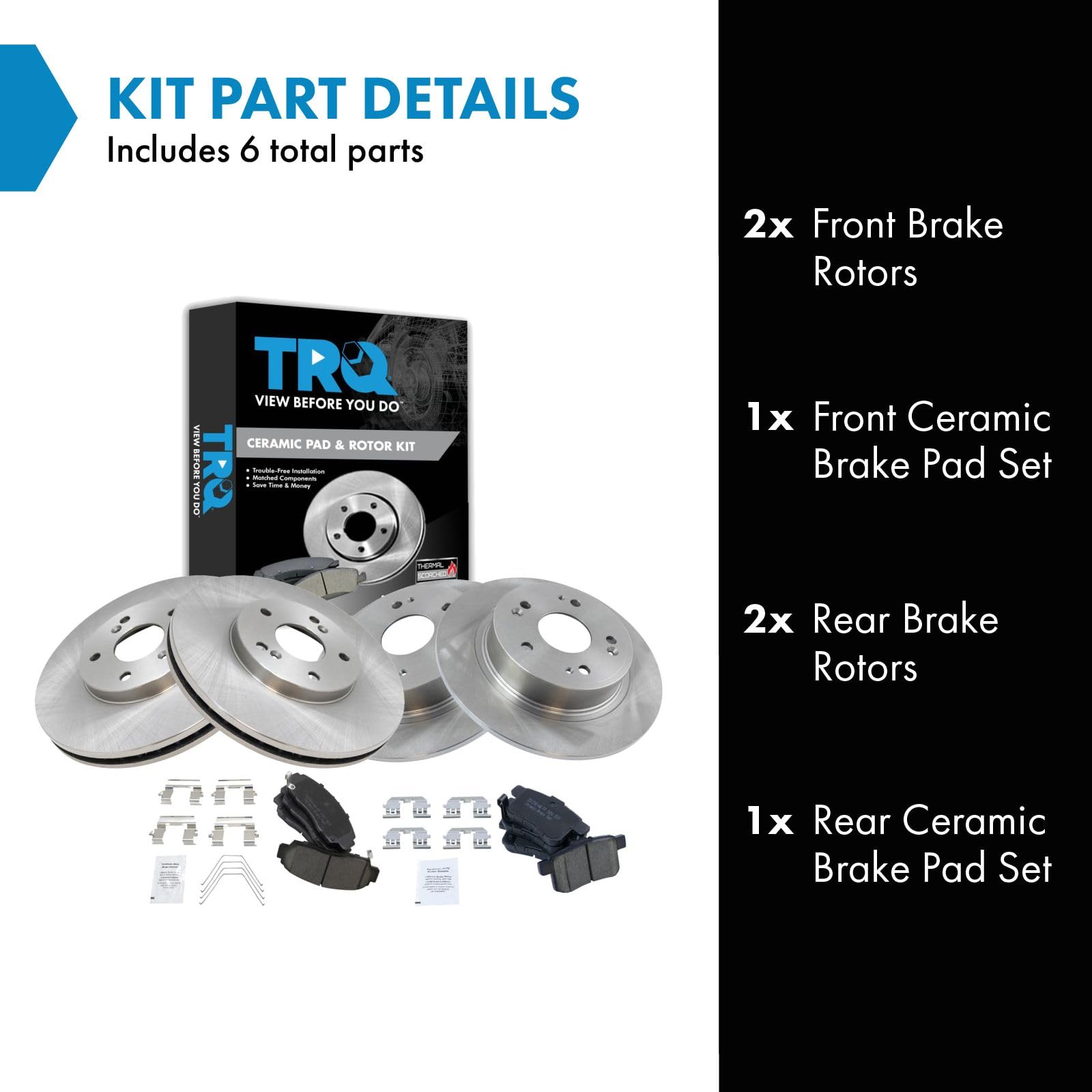 Trq Front And Rear Brake Pad & Rotor Kit Brake Pads Brake Rotor Ceramic Compatible With 2011-2014 Acura Tsx 2011-2012 Honda Acco
