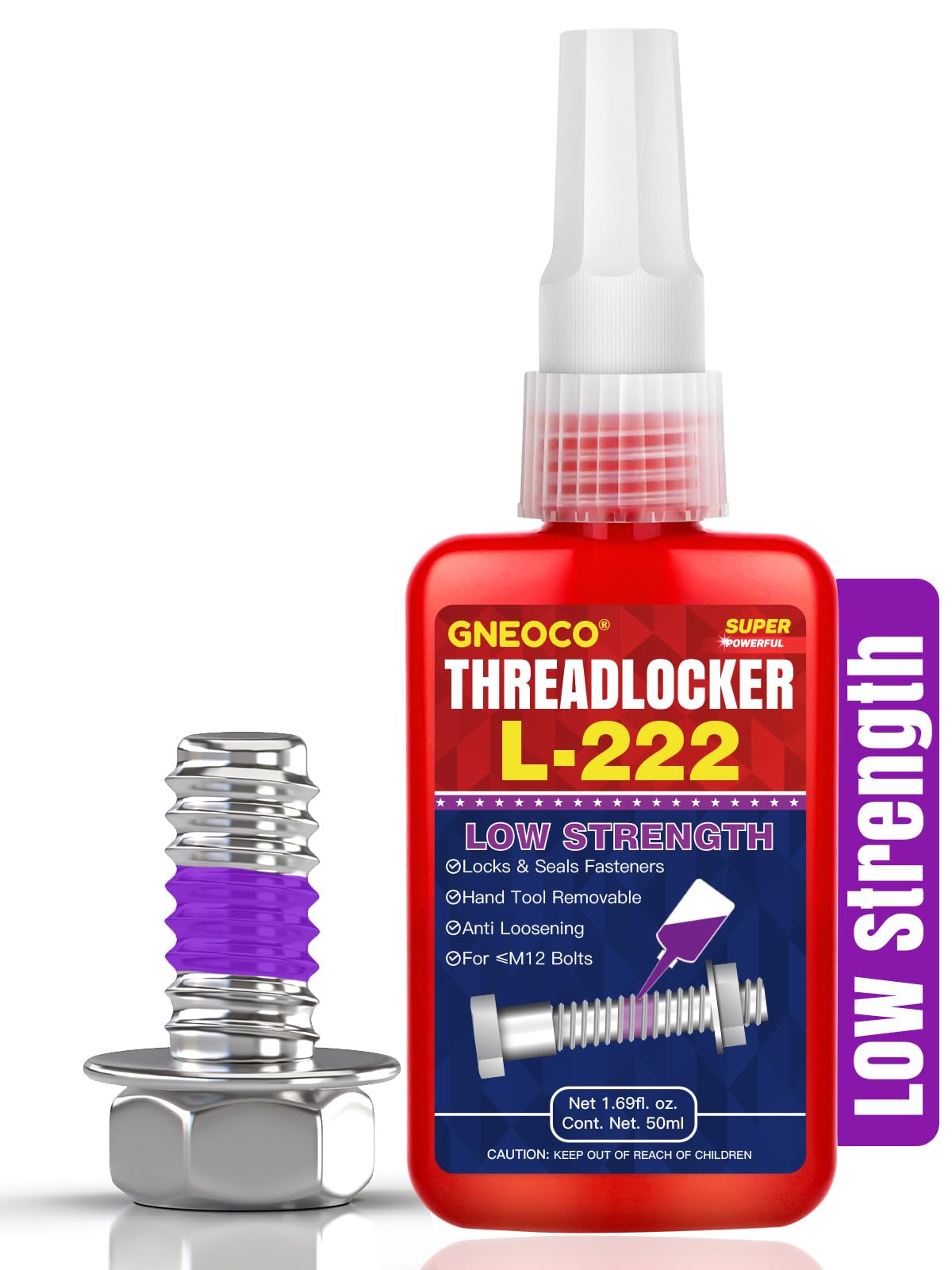 Threadlocker L222 1.69 Fl Oz/50 Ml, Thread Lock Low Strength Lock Tight For Nuts, Bolts, Fasteners And Metals, Anaerobic Curing