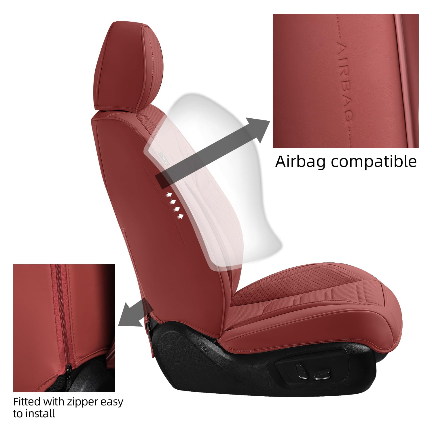 Tiehesyt Leather Seat Covers Front Pair With Lumbar Support, Breathable And Waterproof Car Seat Cover, Universal Seat Covers For