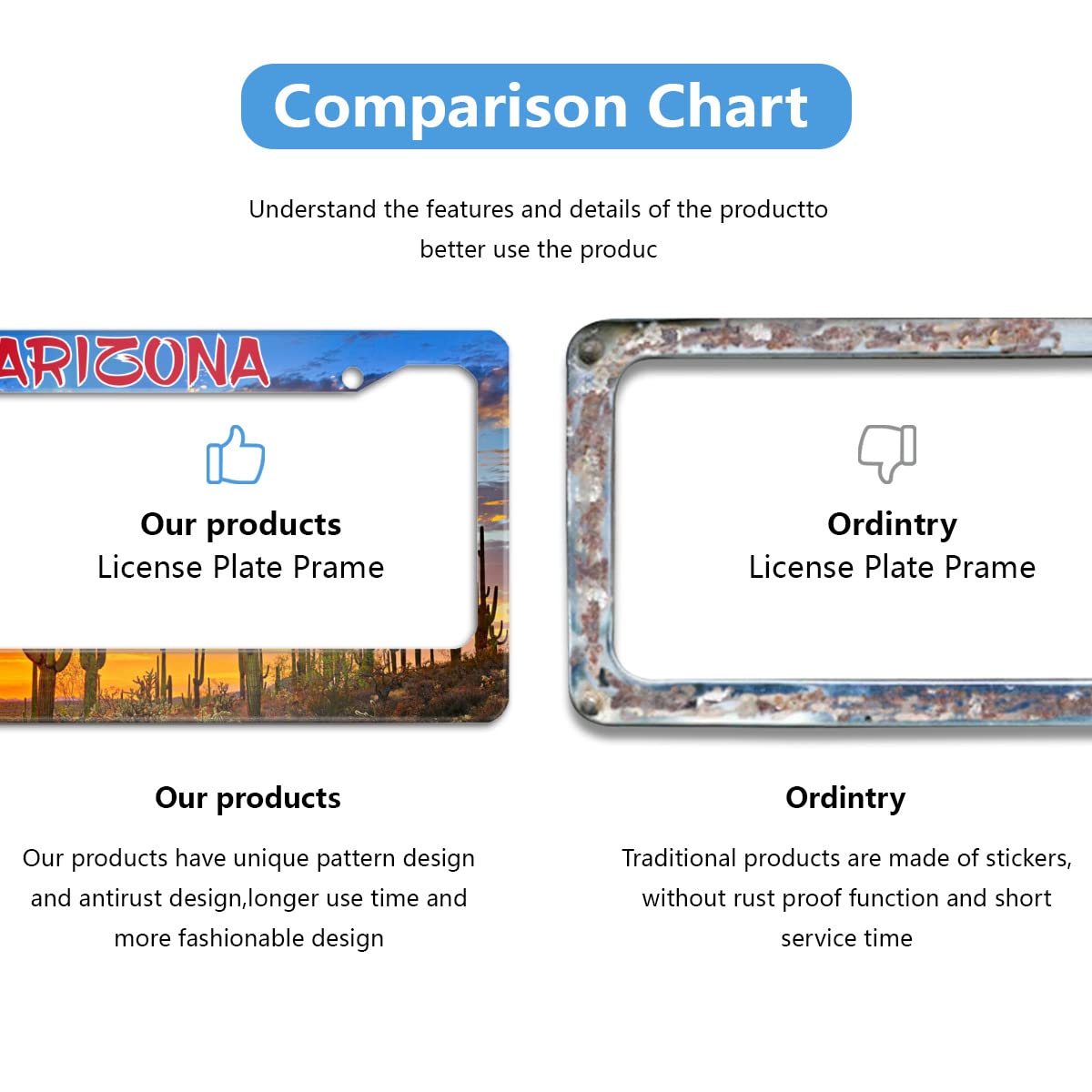 Arizona'S Sunset Desert Cactus License Plate Frame Stainless Steel Car Accessories Personalized License Plate Fits Standard U.S.