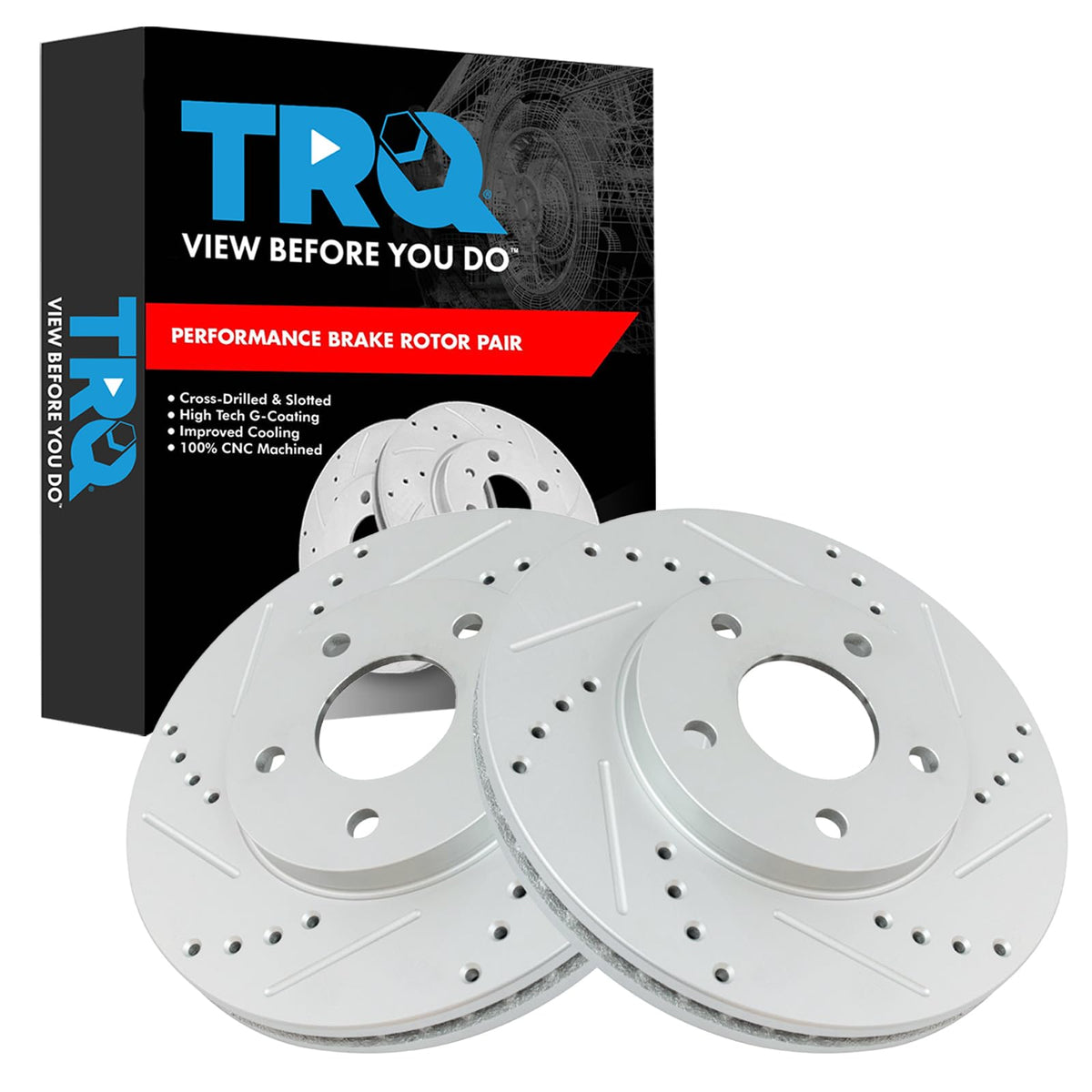 Trq Front Performance Brake Rotors Set Premium G-Coated Cross Drilled & Slotted Compatible With 2006-2011 Chevrolet Hhr