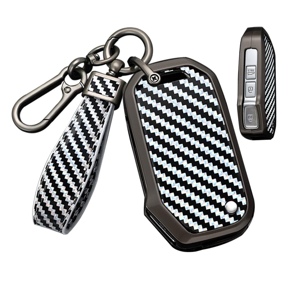 Sanrily Carbon Fiber Pattern 3-4 Button Key Fob Cover Case Fit For Kia Niro 2022 K5 Forte Seltos Soul Sportage Sorento Cerato Keyless With Keychain White