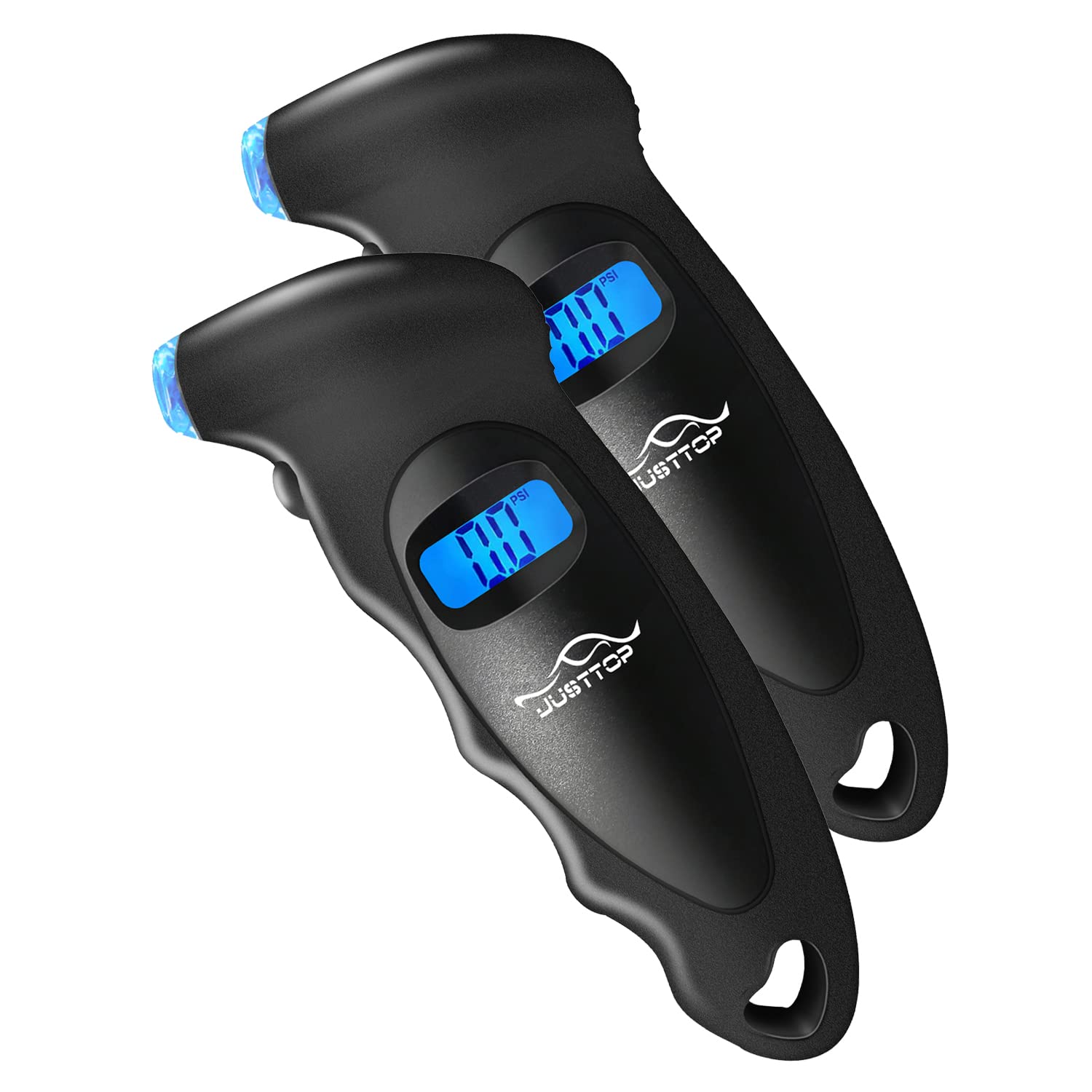 Justtop 2 Pack Digital Tire Pressure Gauge, 150Psi 4 Setting For Cars, Trucks And Bicycles, Backlit Lcd And Anti-Skid Grip For Easy And Accurate Reading(Black)