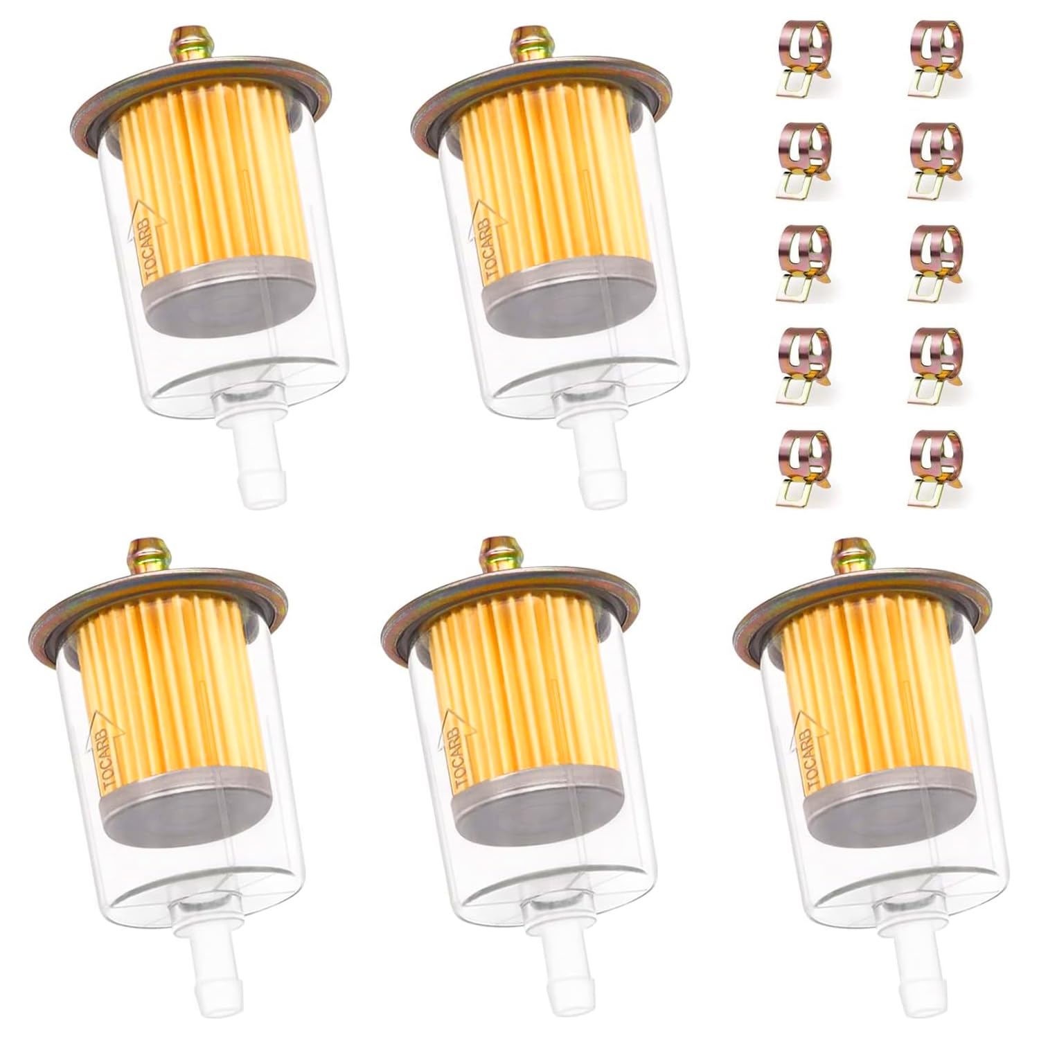 Smseace 5Pcs 3/8 Inch Inline Fuel Filter With 10Pcs Hose Clamp For 3/8 Inch Fuel Pipe Used For Motorcycles, Car, Trucks Universal Fuel Filters