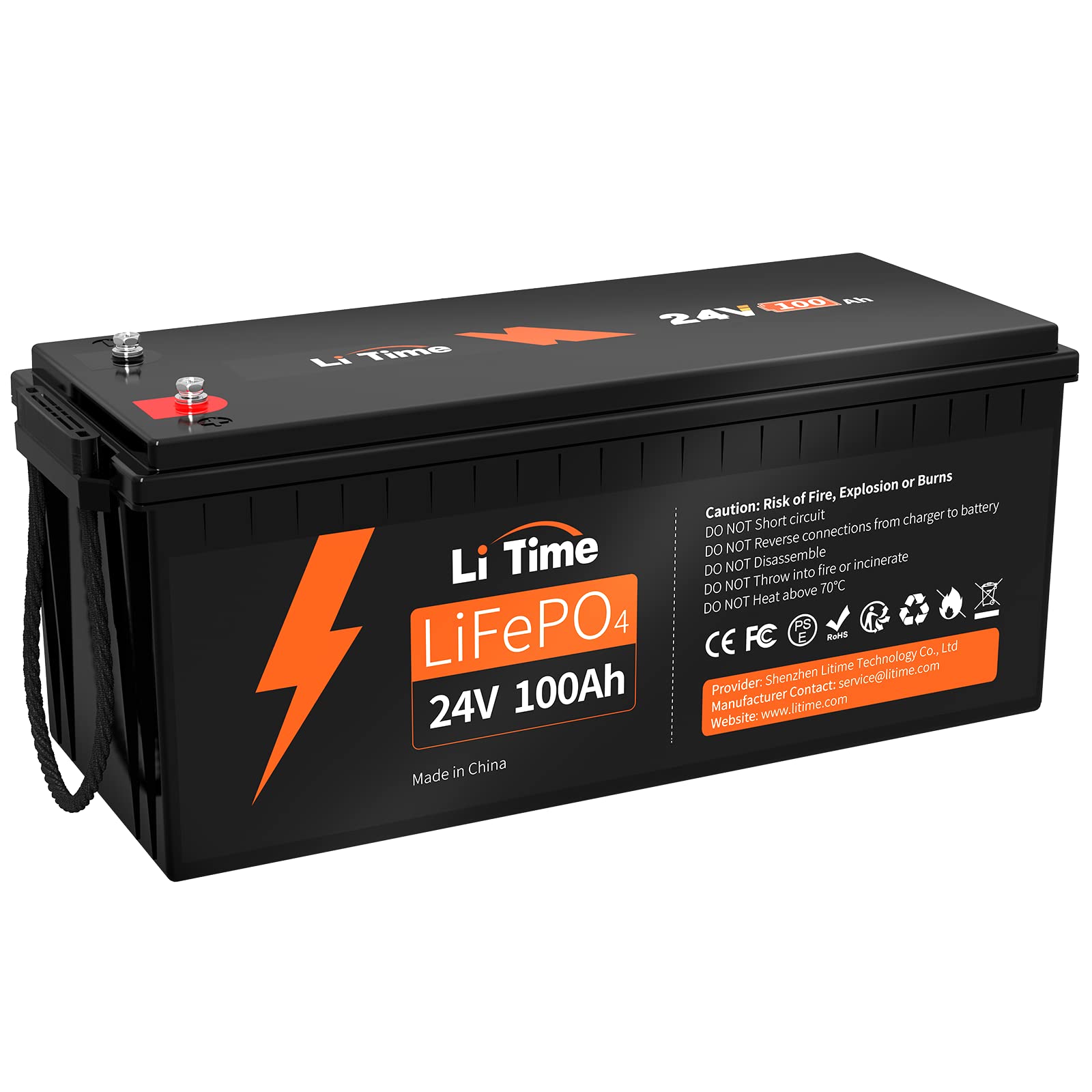 Litime 24V 100Ah Lifepo4 Lithium Battery, Built-In 100A Bms, 4000+ Cycles Rechargeable Battery, Max. 2560W Load Power, Perfect For Rv/Camper, Solar, Marine, Overland/Van, Off-Grid