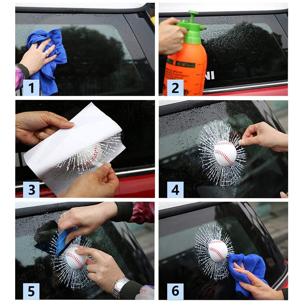 3D Prank Tricky Broken Glass Sticker Car Window Ball Hits Self Adhesive Funny Car Stickers (Baseball)