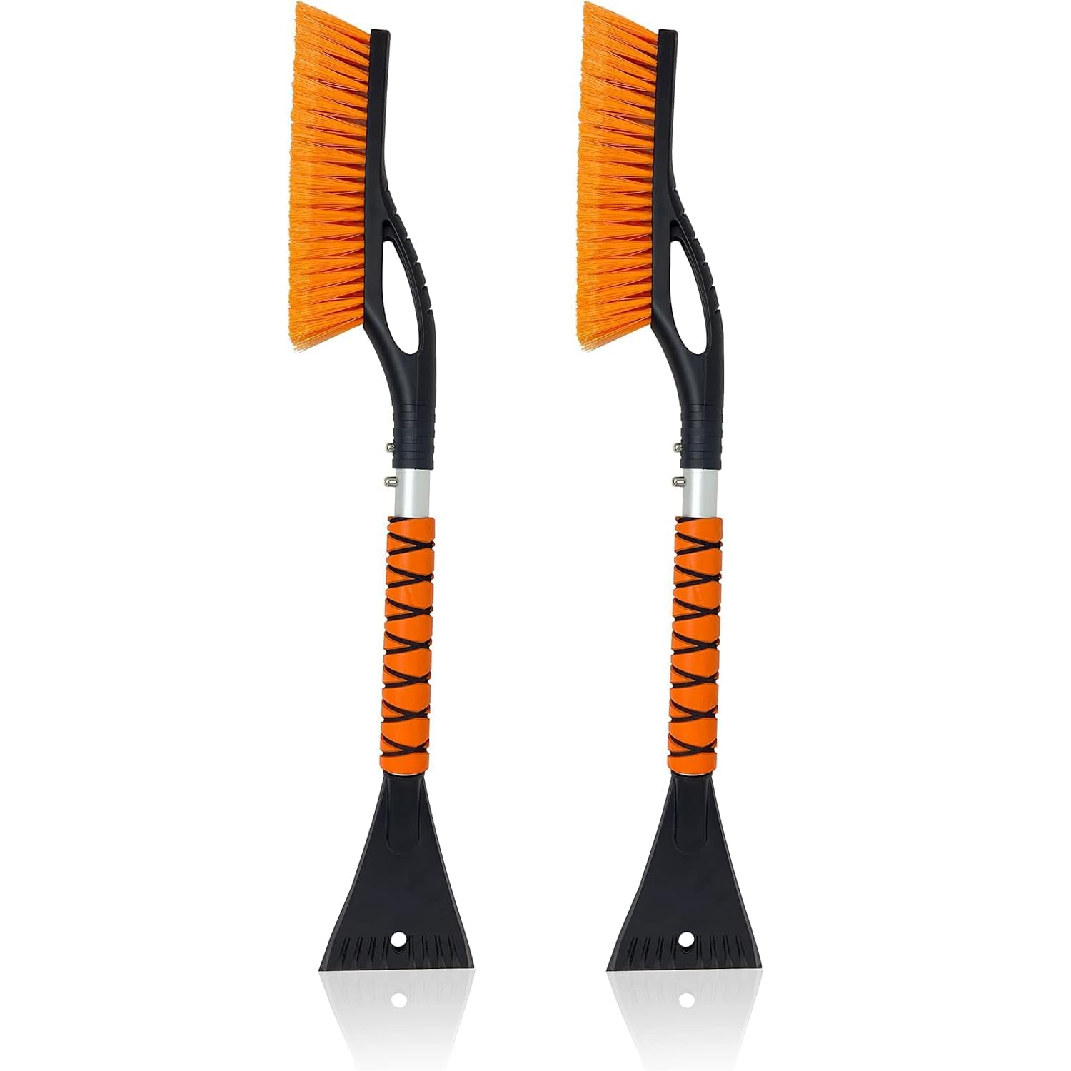 Econour 27'' Car Snow Brush And Ice Scrapers For Car Windshield (Orange - 2 Pack) | Scratch Free Bristle Head Snow Brush & Tough
