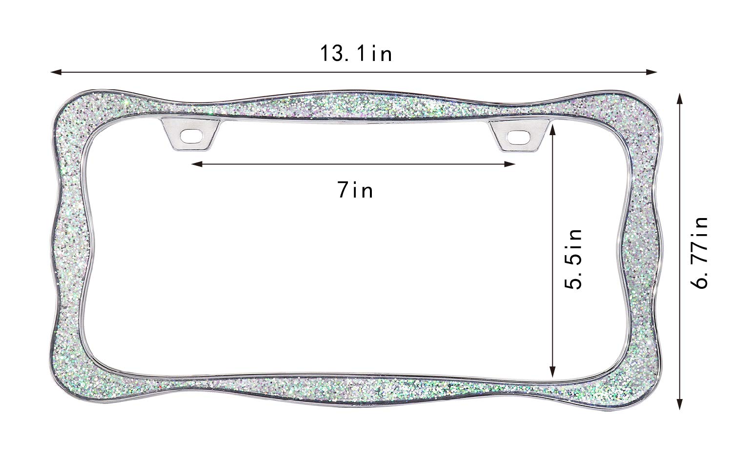 Creathome 3D Shining License Plate Frame, Chrome With Shining Sliver Chunky Gliter, Pure Zinc Alloy Metal
