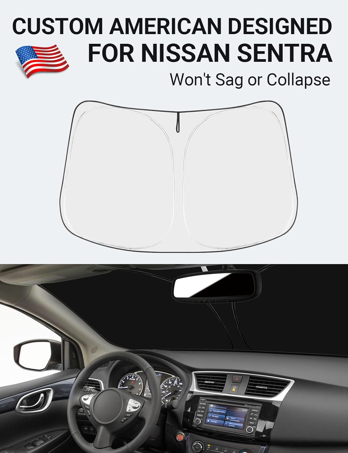 Proadsy Front Windshield Sun Shade Foldable Sunshde Protector Custom Fit For 2013-2019 Nissan Sentra S, Sv, Sr, Sedan Accessorie