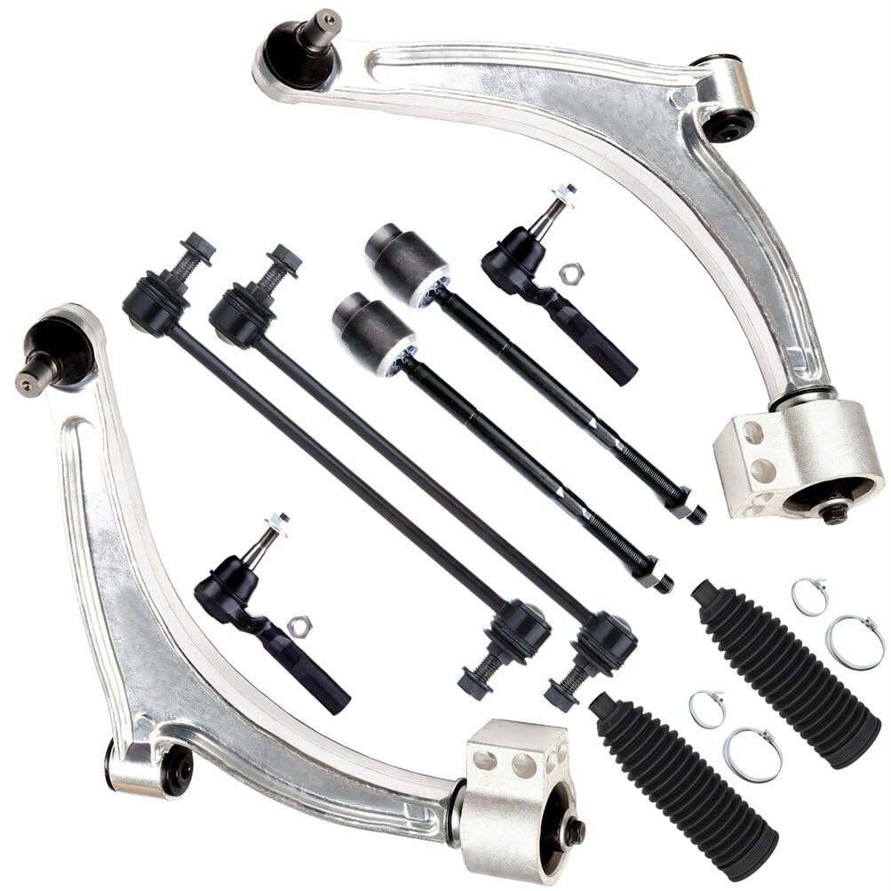 Scitoo 10Pcs Front Suspension Kit Lower Control Arm And Ball Joint Sway Bar End Link 11.8' Outer Inner Tie Rod End W/Boot Replacement For 2004-2012 For Chevy For Malibu For Pontiac G6 For Saturn Aura