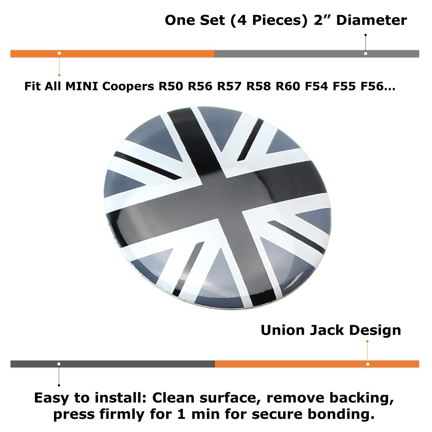 Ijdmtoy Black/Grey Union Jack Uk Flag Style Wheel Center Cap Covers Compatible With Mini Coopers R50 R51 R52 R53 R55 R56 R57 R58