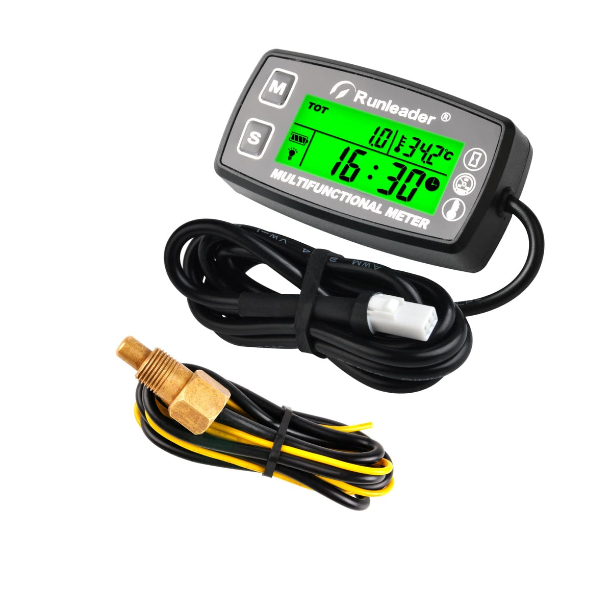 Runleader Digital Tach Hour Meter,Engine Water Oil Temperature Gauge,Alert RPM & Temp,Backlights Display for Lawn Tractor Compre