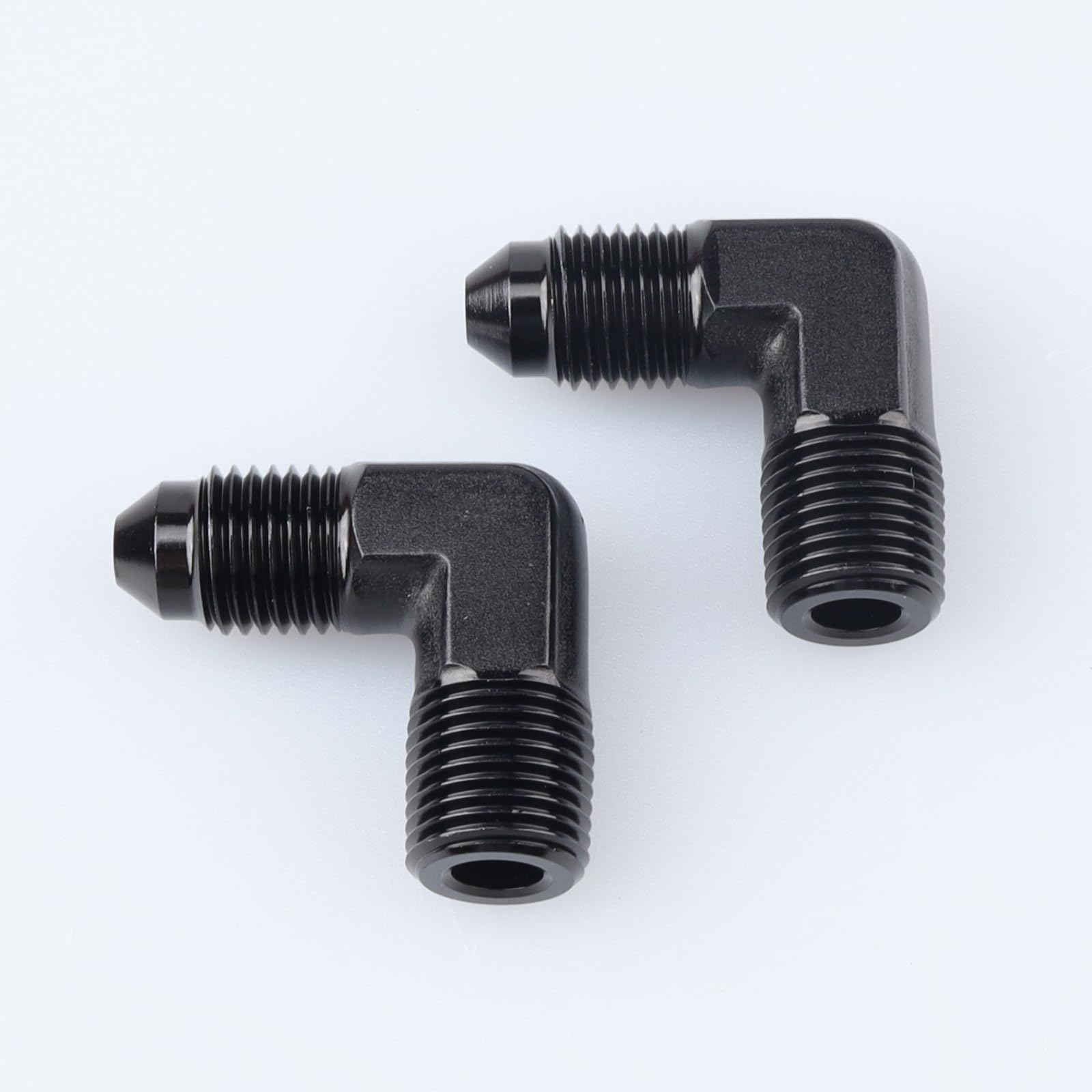 Ac Performance 90 Degree Elbow -3 An Male To 1/8'' Npt Male Fitting Adapter Connector Aluminum Black, Pack Of 2