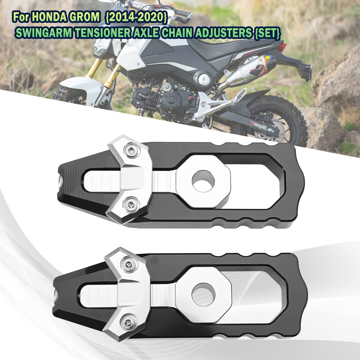 Canitu Black Chain Axle Adjuster Kit, Cnc Billet Aluminum Motorcycle Chain Adjusting Tool Rear Axle Swingarm Spool Chain Adjuster Tensioner Mods For Honda Grom'S 2014-2021