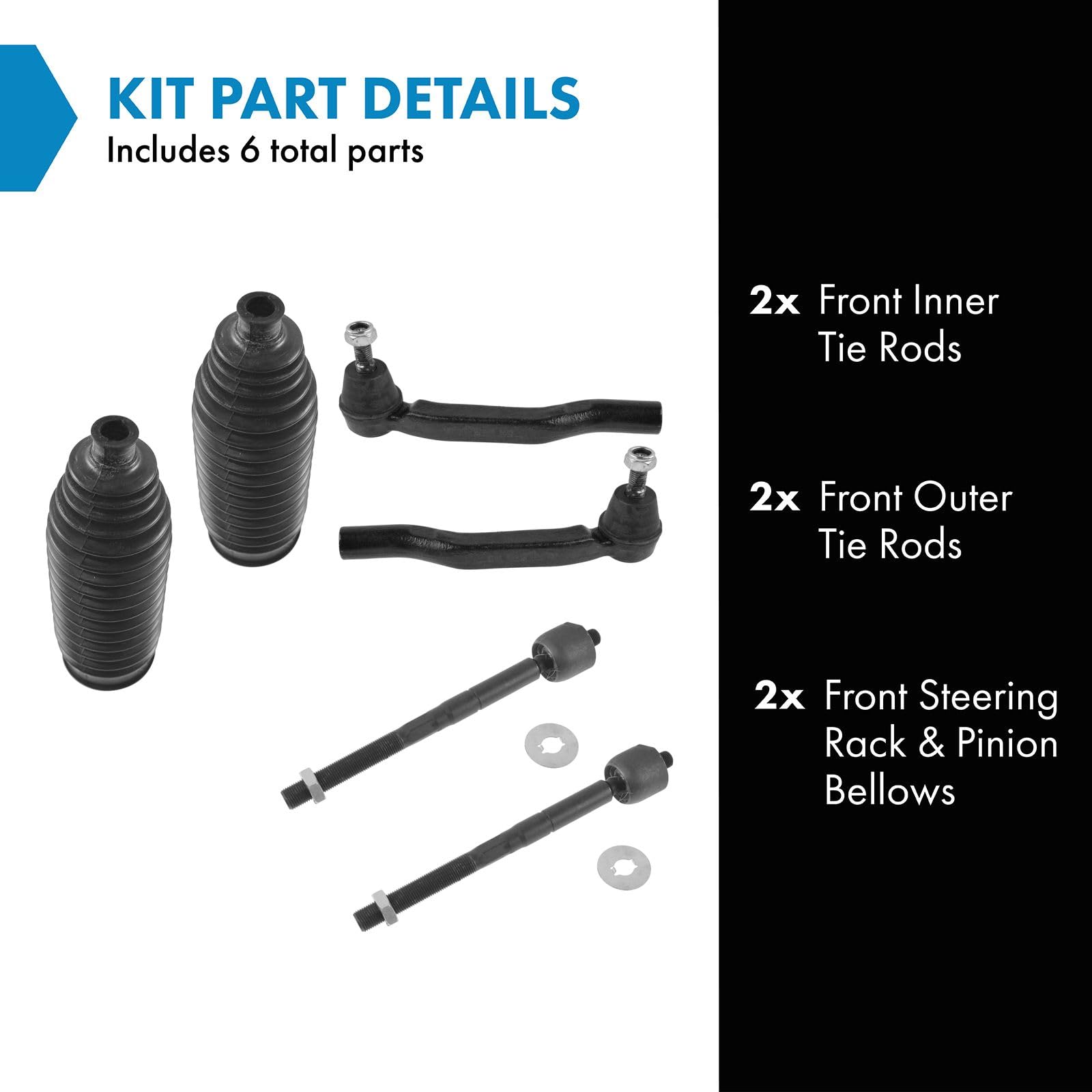 Trq Front Driver & Passenger Side Steering Kit Steering Rack & Pinion Bellow Tie Rod Compatible With 2004-2010 Toyota Sienna