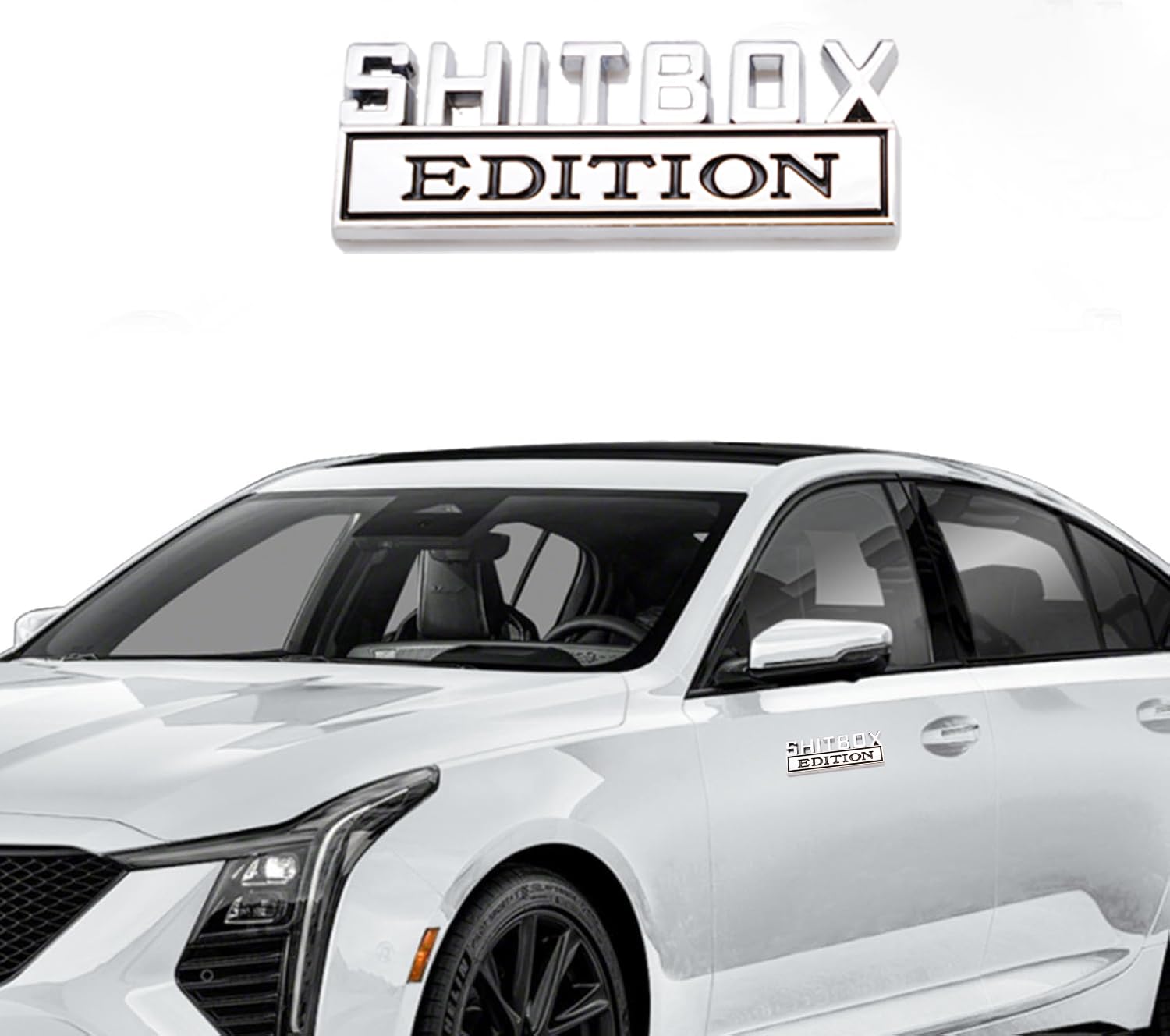 2 Pcs SHITBOX Edition Emblem Car Side Rear Front Hood Trunk Door Badge 3D Decal Sticker for Car Truck SUV (SHITBOX, Silver Black