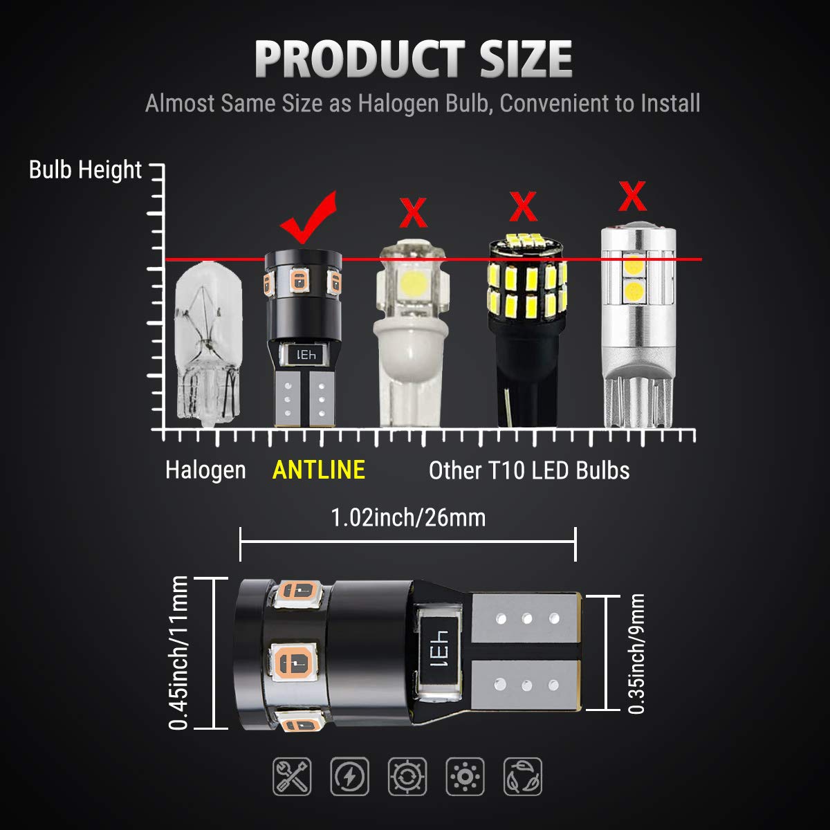 Antline 194 168 2825 W5W T10 Led Bulbs Purple, Ultra Bright Error Free 9-Smd 2835 Chipsets 6000K Replacement For Car Interior Do