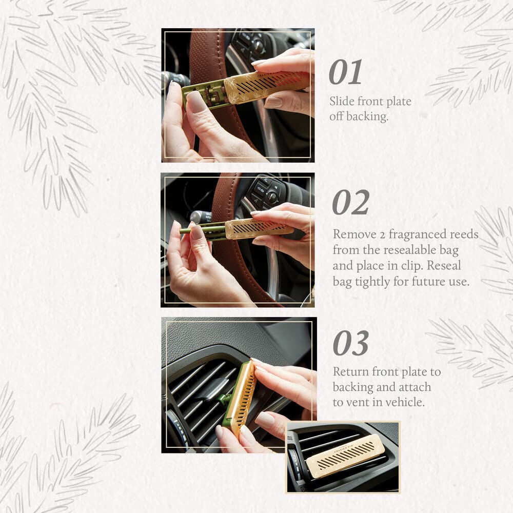 Thymes Frasier Fir Car Diffuser Refills - 4 Air Freshener Car Diffuser Reeds - Long-Lasting Car Air Freshener Refills With Fresh