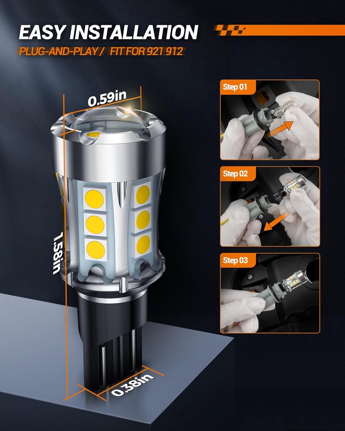 Sealight 921 Led Bulb Reverse Light, 906 916 W16W 912 Bulb 600% Brighter Super Bright T15 Backup Lights With Projector Replaceme