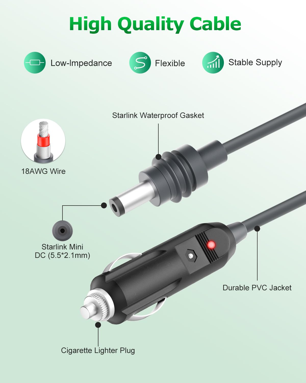 Starlink Mini DC Power Cable Cigarette Lighter 16.4FT Starlink Mini Cable 12V-24V DC Car Power Cable for Starlink Mini Accessori