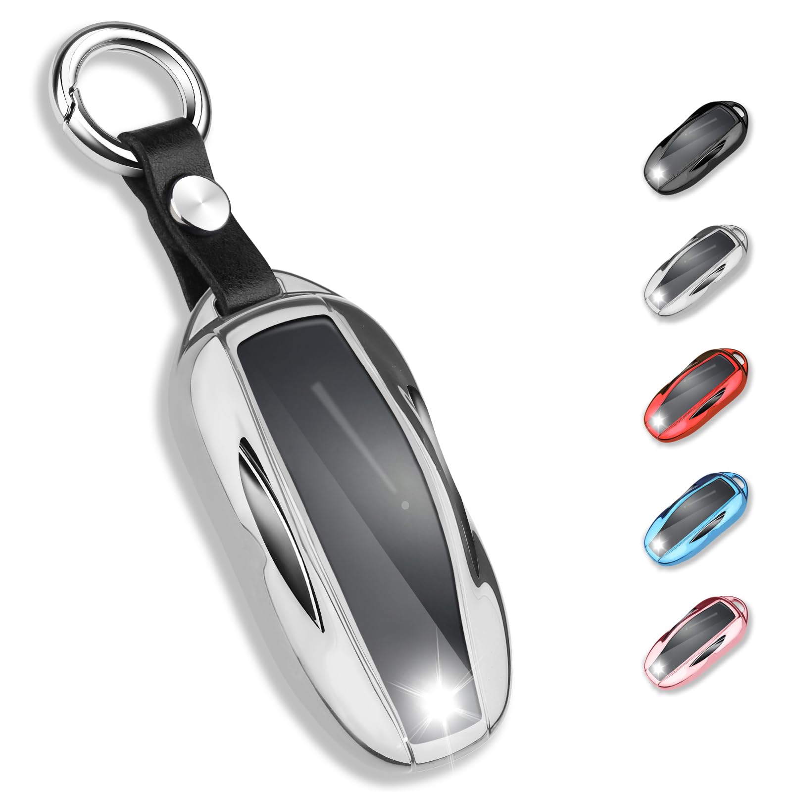 Qbuc For Tesla Key Fob Cover With Keychain Soft Tpu Protection Case Compatible With Tesla Model 3 / Y (Silver)