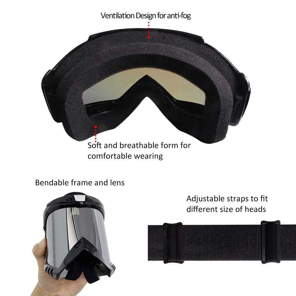 Professional Motorcycle Motocross Goggles 2-Pack Dirt Bike Atv Riding Racing Wide Vision Glasses Anti-Fog Scratch Windproof Dust