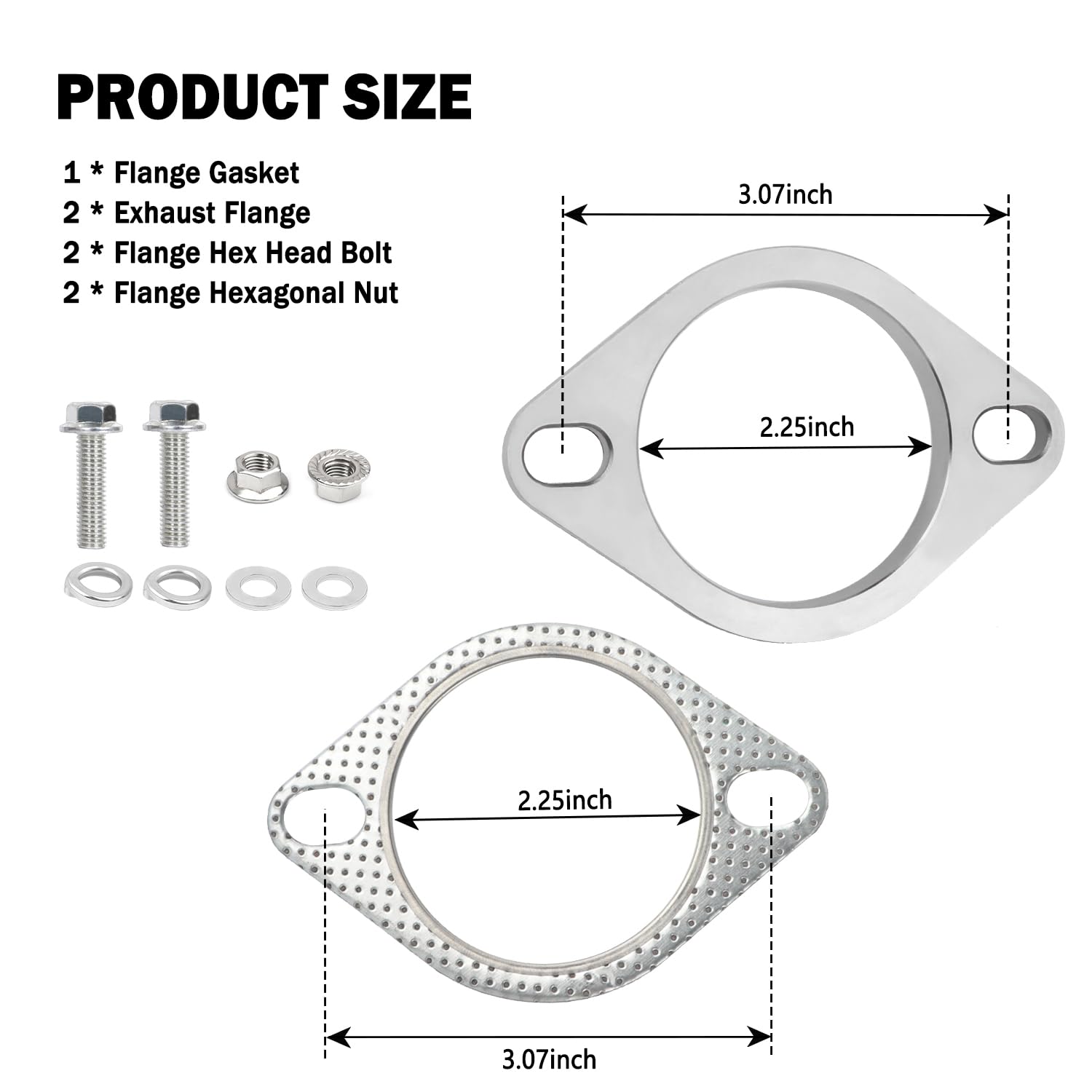 2-Bolt 2.25 Inch Exhaust Flange Repair Kit,Stainless Steel Exhaust System Kit With Exhaust Gasket & Exhaust Bolts,Exhaust Pipe F