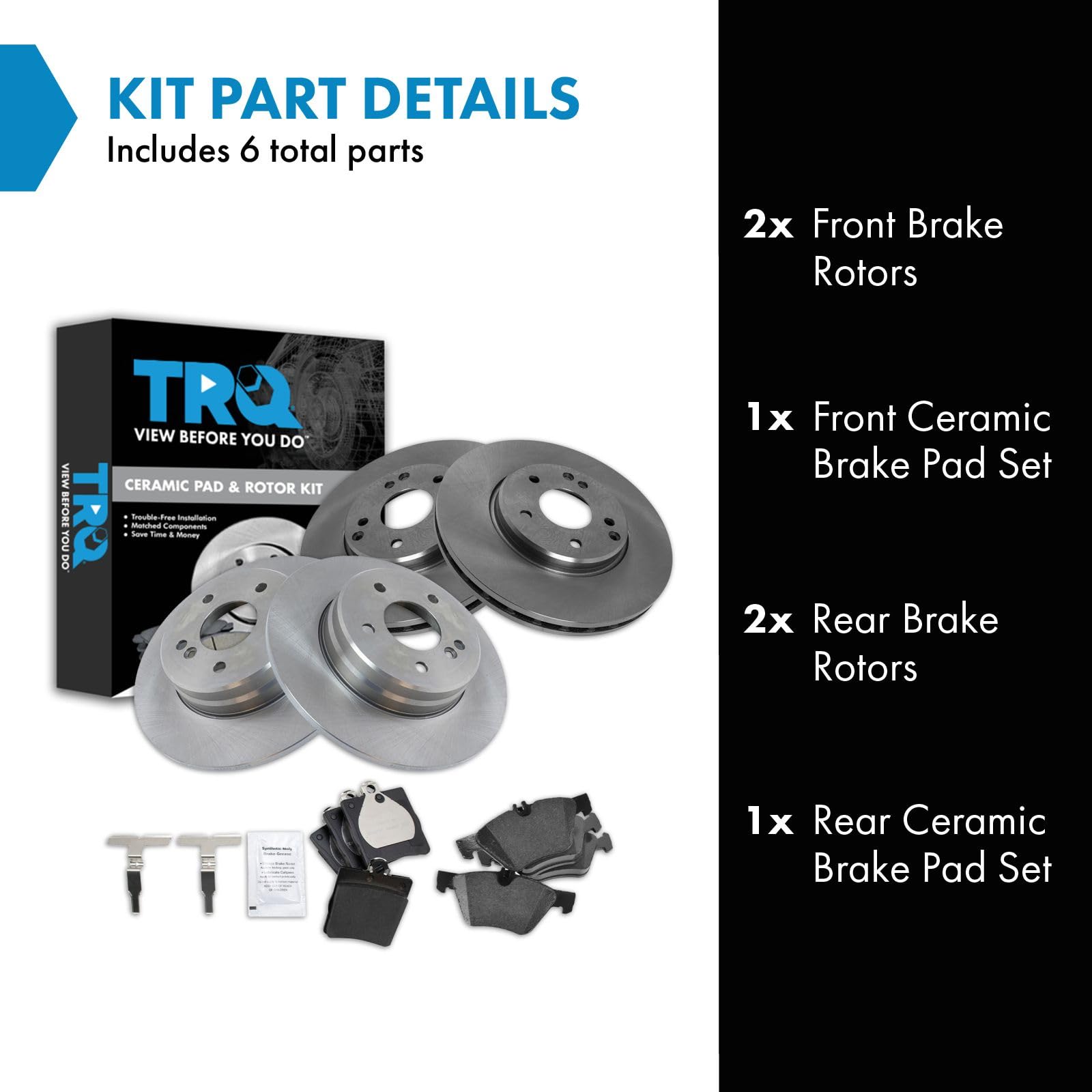 Trq Front And Rear Brake Pad & Rotor Kit Brake Pads Brake Rotor Ceramic Compatible With 2000-2003 Mercedes-Benz Clk320 Clk430 19