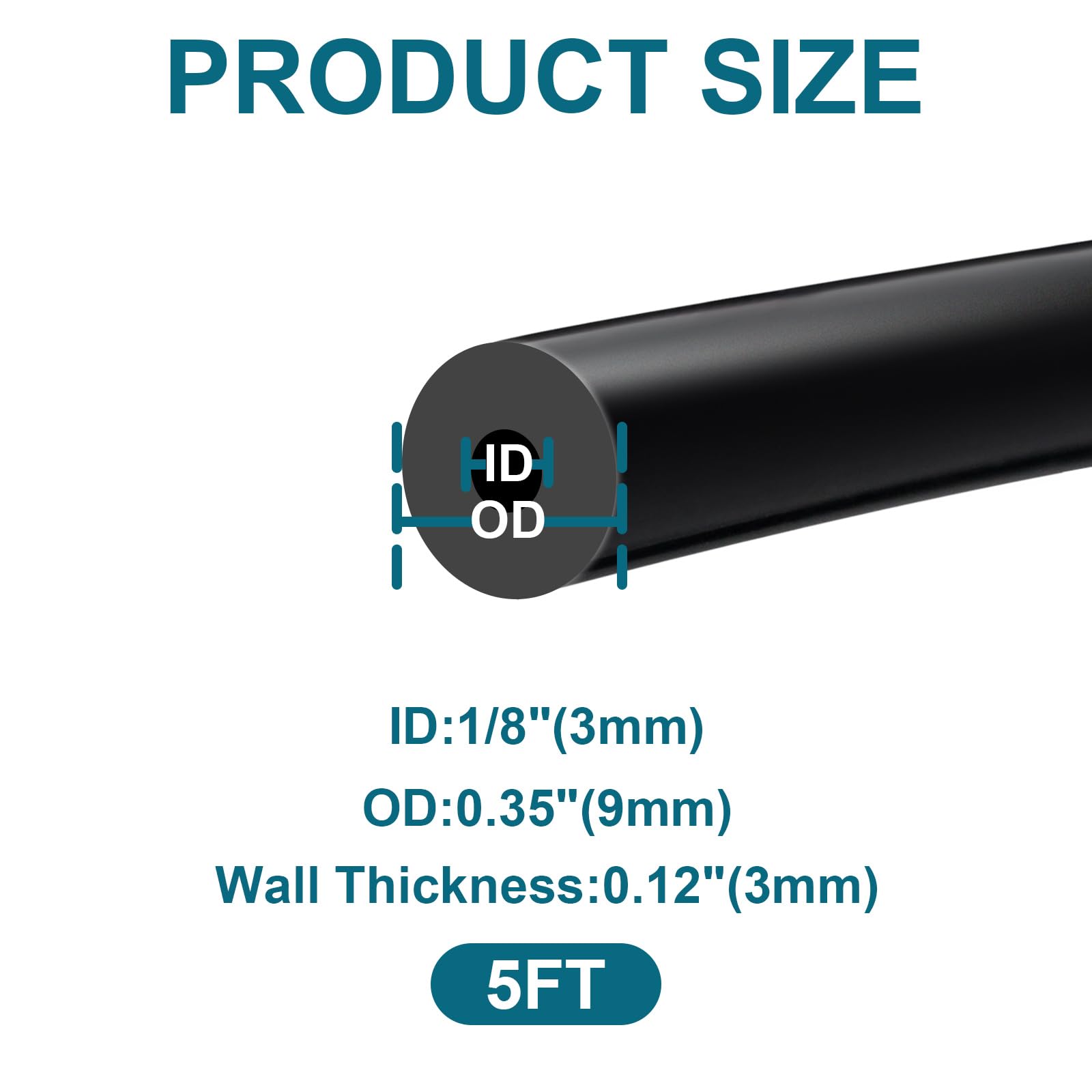 SDZONGES Vacuum Hose Automotive, 5FT ID 1/8''(3mm) ID Vacuum Hose, 130PSI Max Pressure Silicone Vacuum Tube Black.