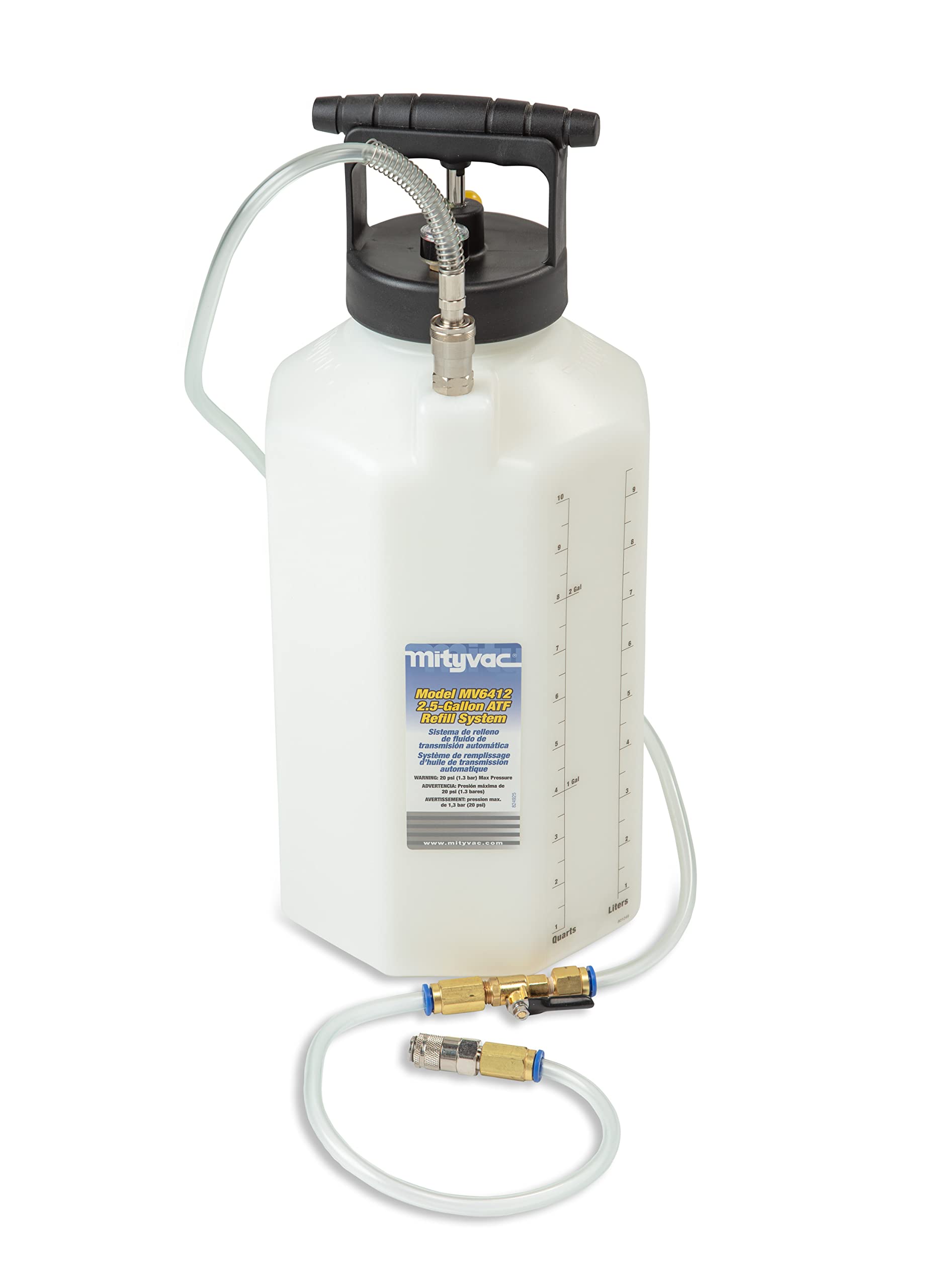 Mityvac MV6412 ATF Pneumatic Refill System; Air Operated, Services Sealed Automatic Transmissions with up to 2.5 Gallons of Fluid; Includes Quick-Change Style Accessory Connections