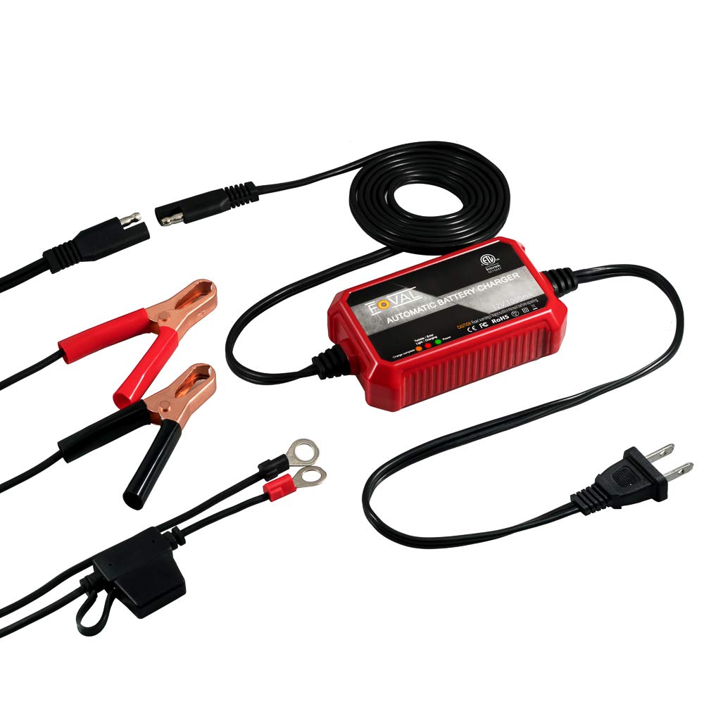 Foval 12V 1000mA Automatic Trickle Battery Charger, Smart Charging, Black, Model BC01B-1