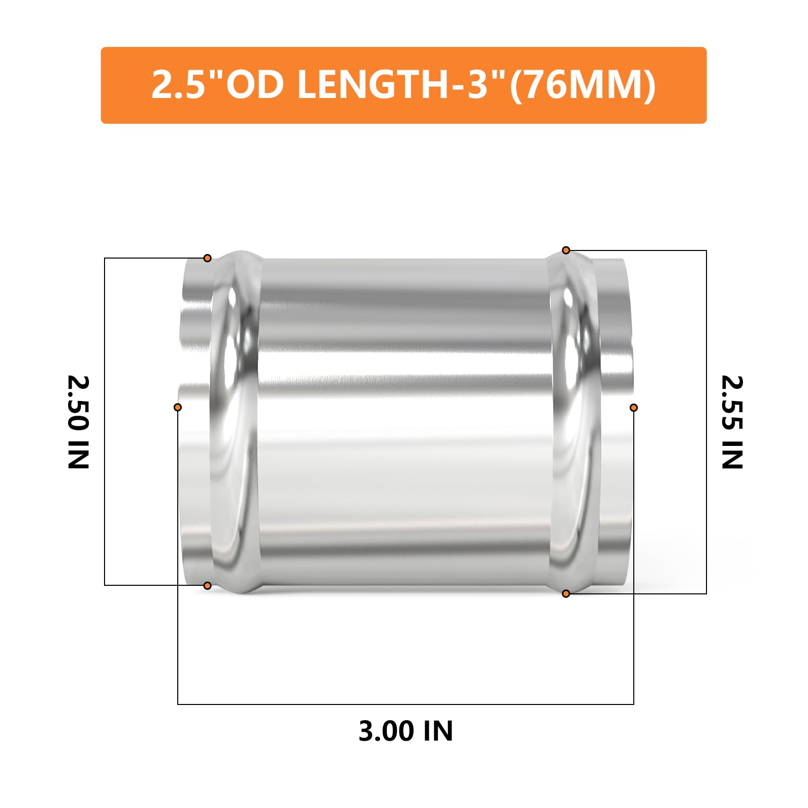 Gasher 1Pcs 3''(76Mm) Aluminum Alloy Tube Aluminum Straight 2.5''Od With Bead Roll, Intercooler Pipe For Intake And Cooling Syst