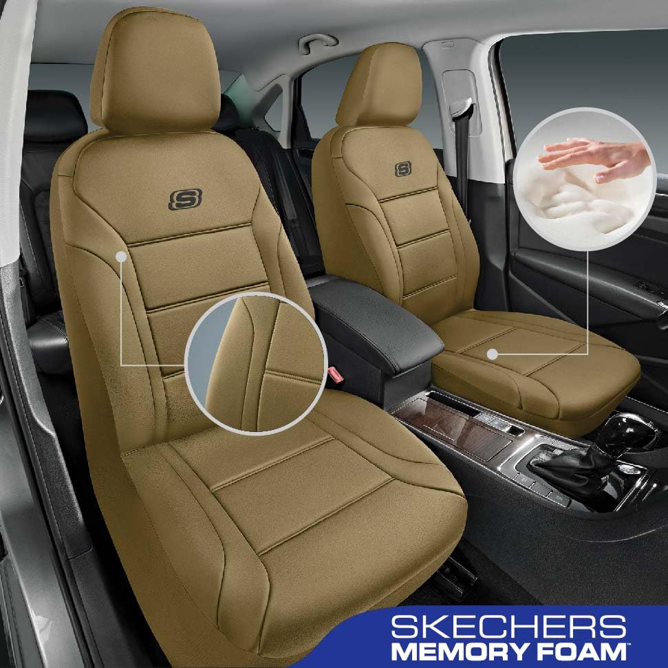 Skechers Memory Foam Car Seat Covers, Lycra Seat Covers &Thick Memory Foam, Car Seat Cover Full Sets, Airbag Compatible, Automot
