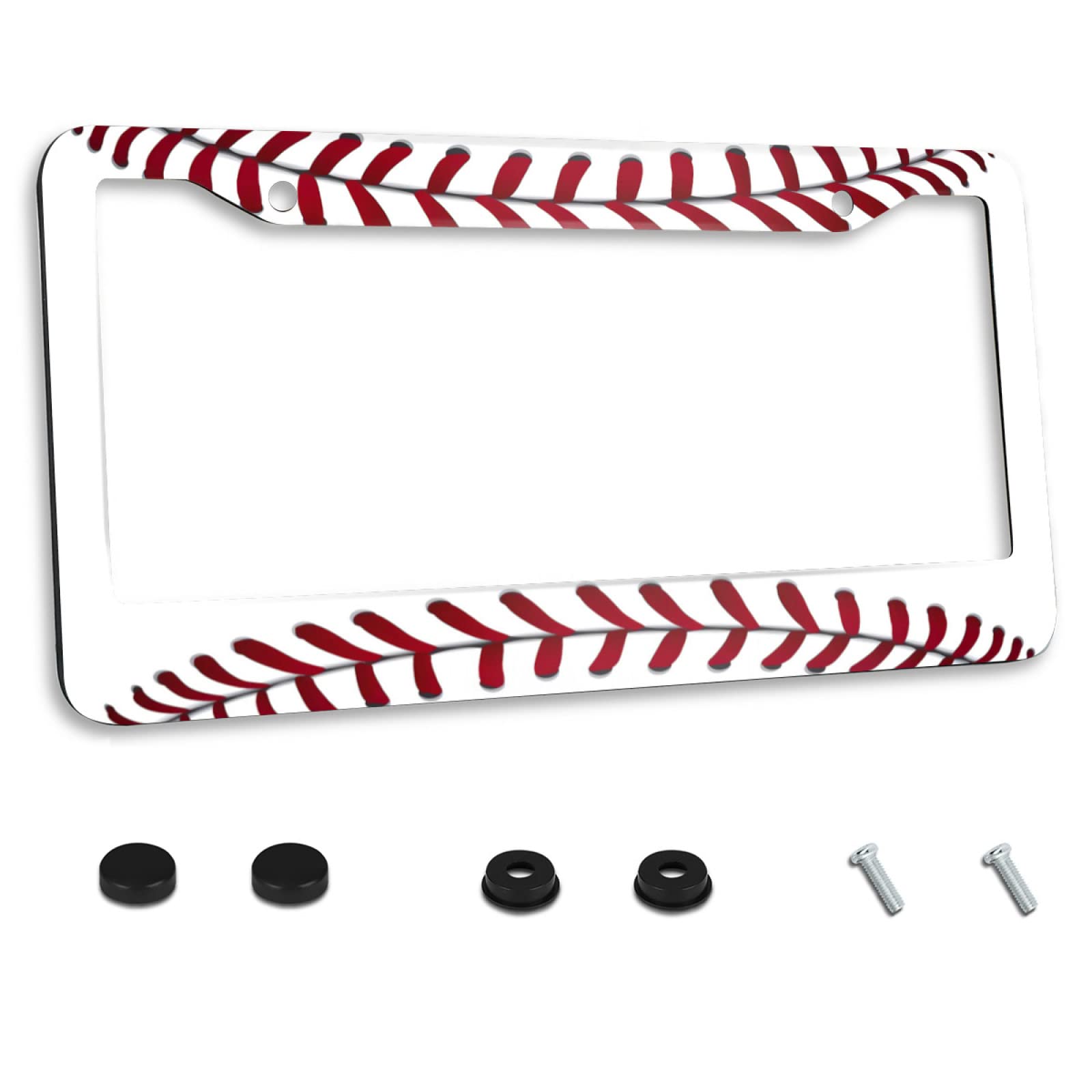 Personalized License Plate Frame Stainless Steel Funny Baseball Texture Pattern Car License Plate Accessory Decorative 2 Holes A