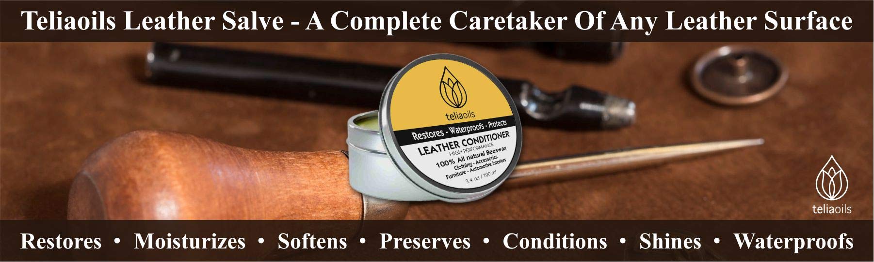 Teliaoils Leather Conditioner - Natural Clear Leather Repair Care Balm For Any Kind- Waterproofing Leather Salve Restorer, Softe