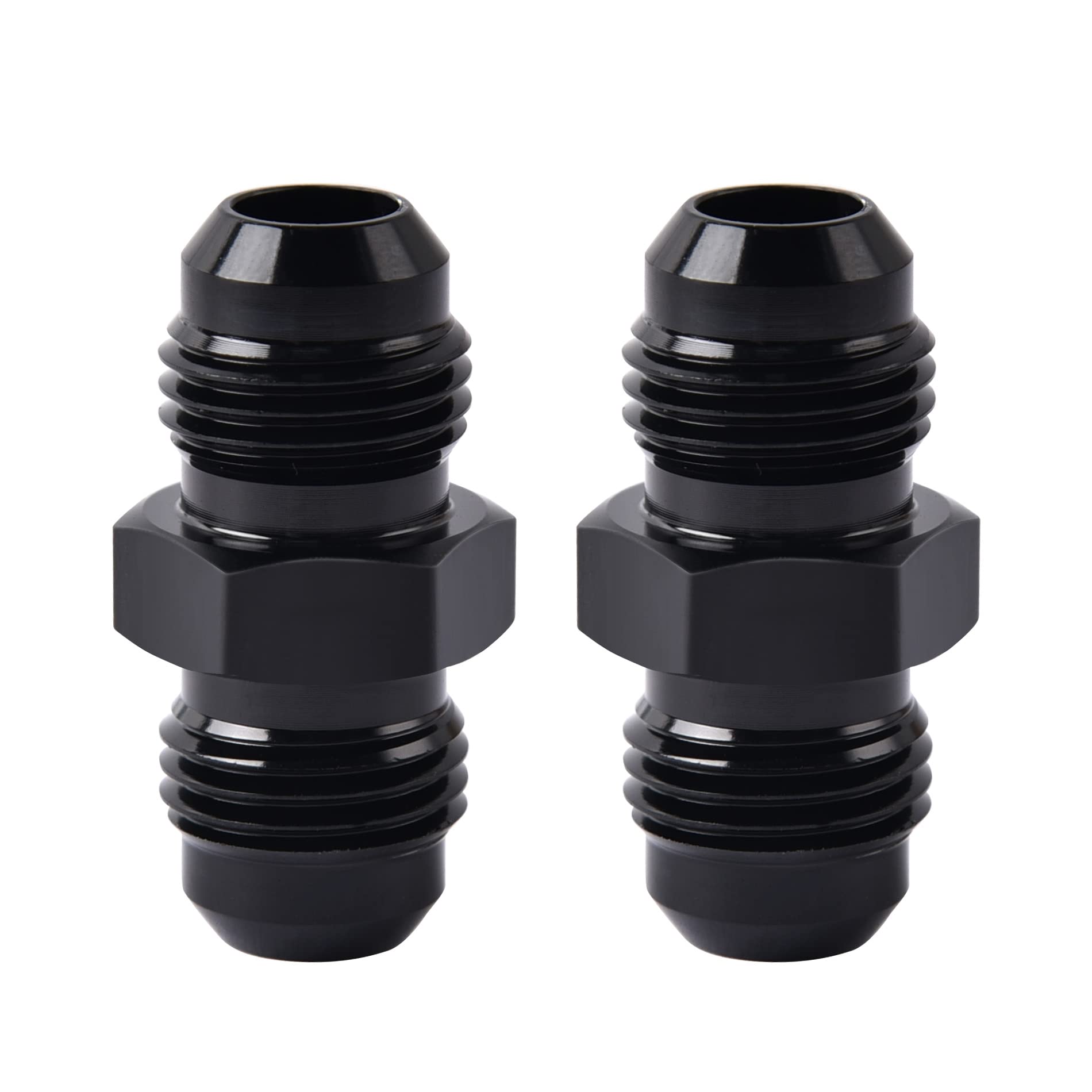 Evil Energy 6An Male To Male Flare Coupler Union Straight Fuel Hose Adapter Fitting Black 2Pcs
