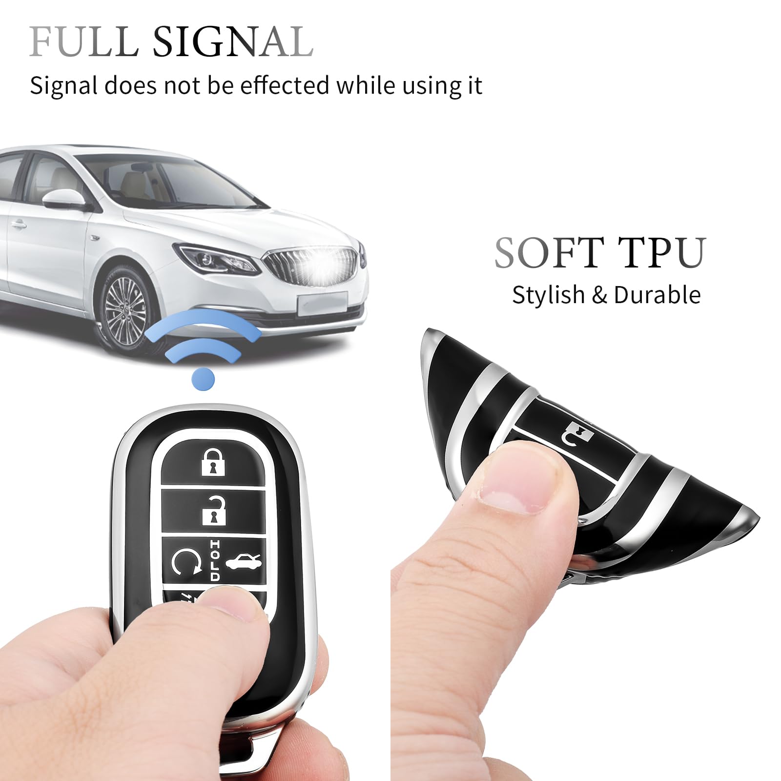 OFFCURVE Key Fob Cover with Keychain for Honda, Car Key Case Compatible with 2022 2023 Honda Civic Accord HR-V CR-V Pilot Sport