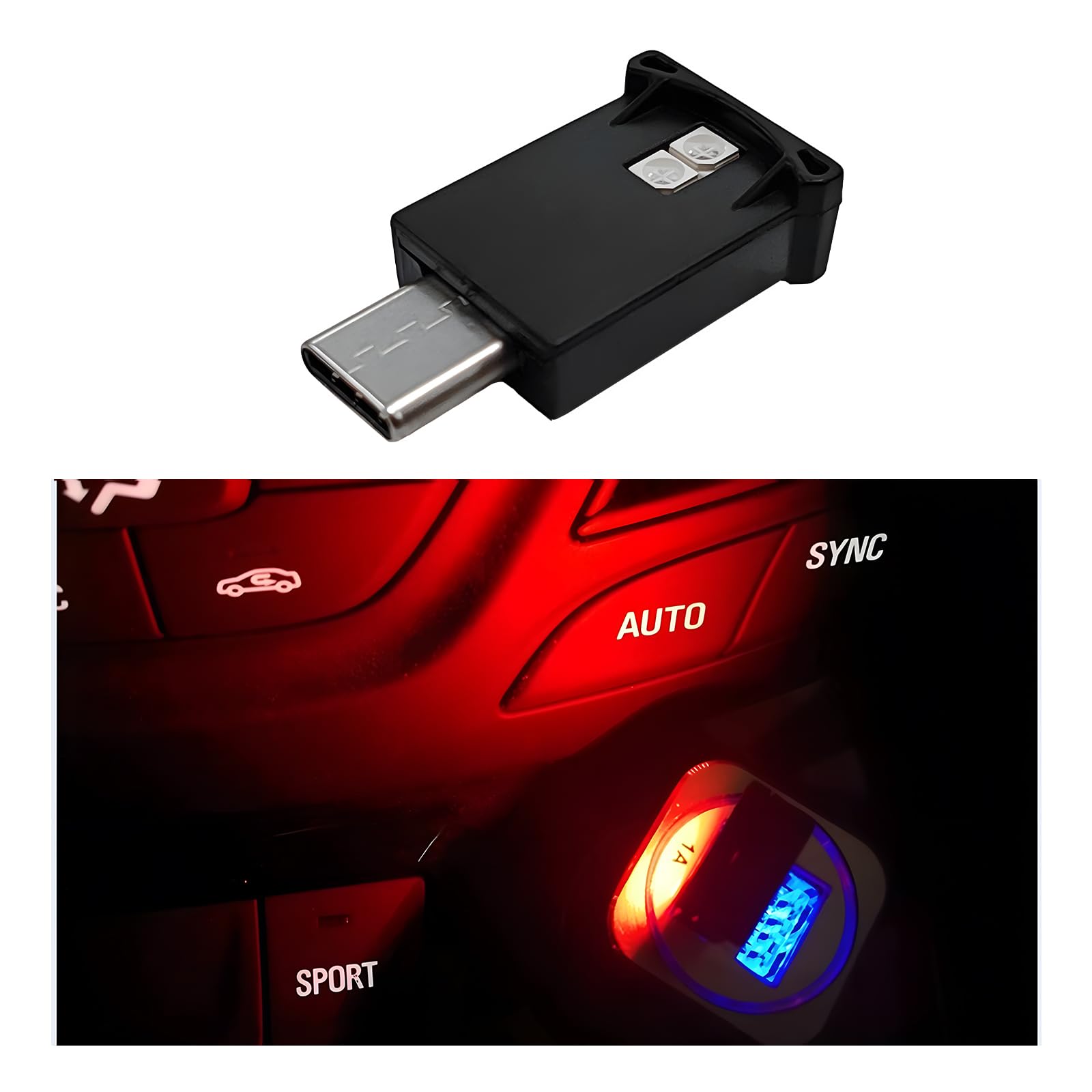 Sylvil USB Type C LED Ambient Light, 8 Colors RGB Dynamic Gradient Brightness Interior Atmosphere Lamp, Mini Adjustable Car Acce