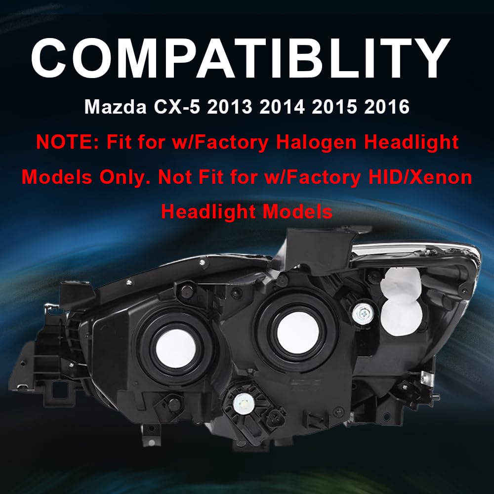 Cheda Pair Headlights Assembly Compatible With Mazda Cx-5 (Submodel: Grand Touring, Gs, Gt, Gx, Sport) 2013-2016 Factory Headlam