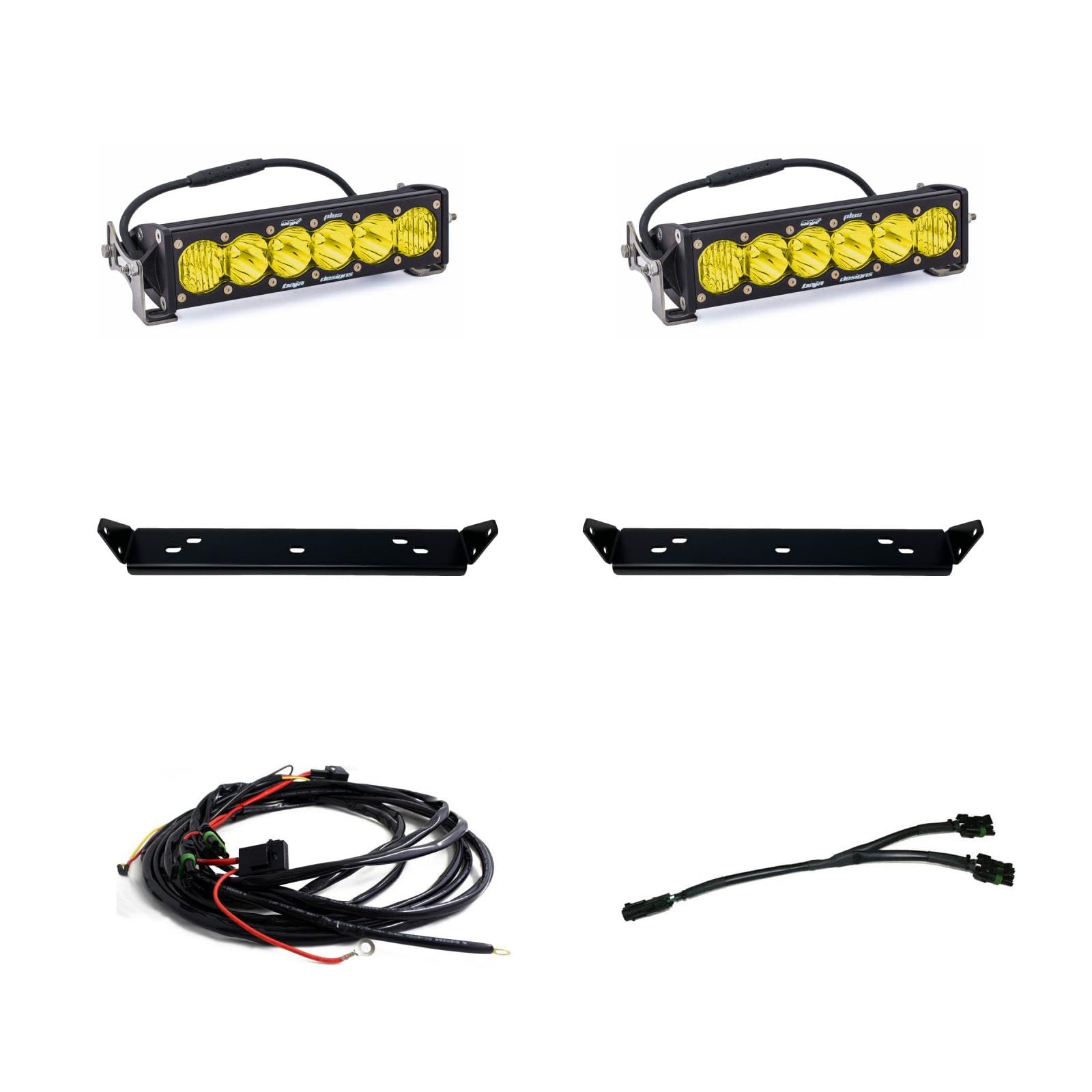 Baja Designs Onx6+ 10-Inch Led Bar Dual Behind Grille Light Kit For Ford F-150 Raptor 2021+ Truck (Driving/Combo; Amber)