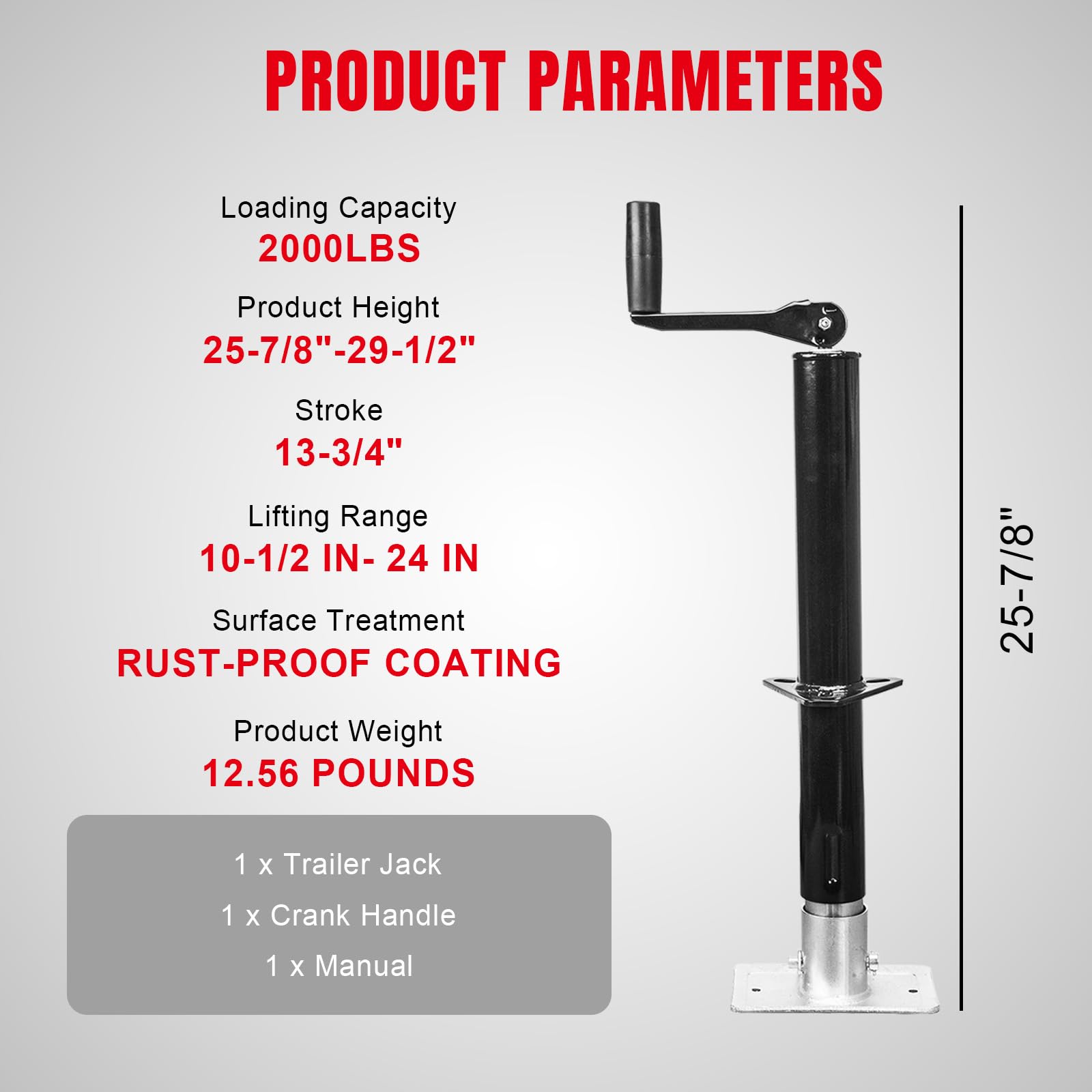 Torin A-Frame Trailer Jack, 2,000 Lbs Capacity, 14 Inches Vertical Travel, Top-Wind Handle Trailer Tongue Jack With Foot Plate,