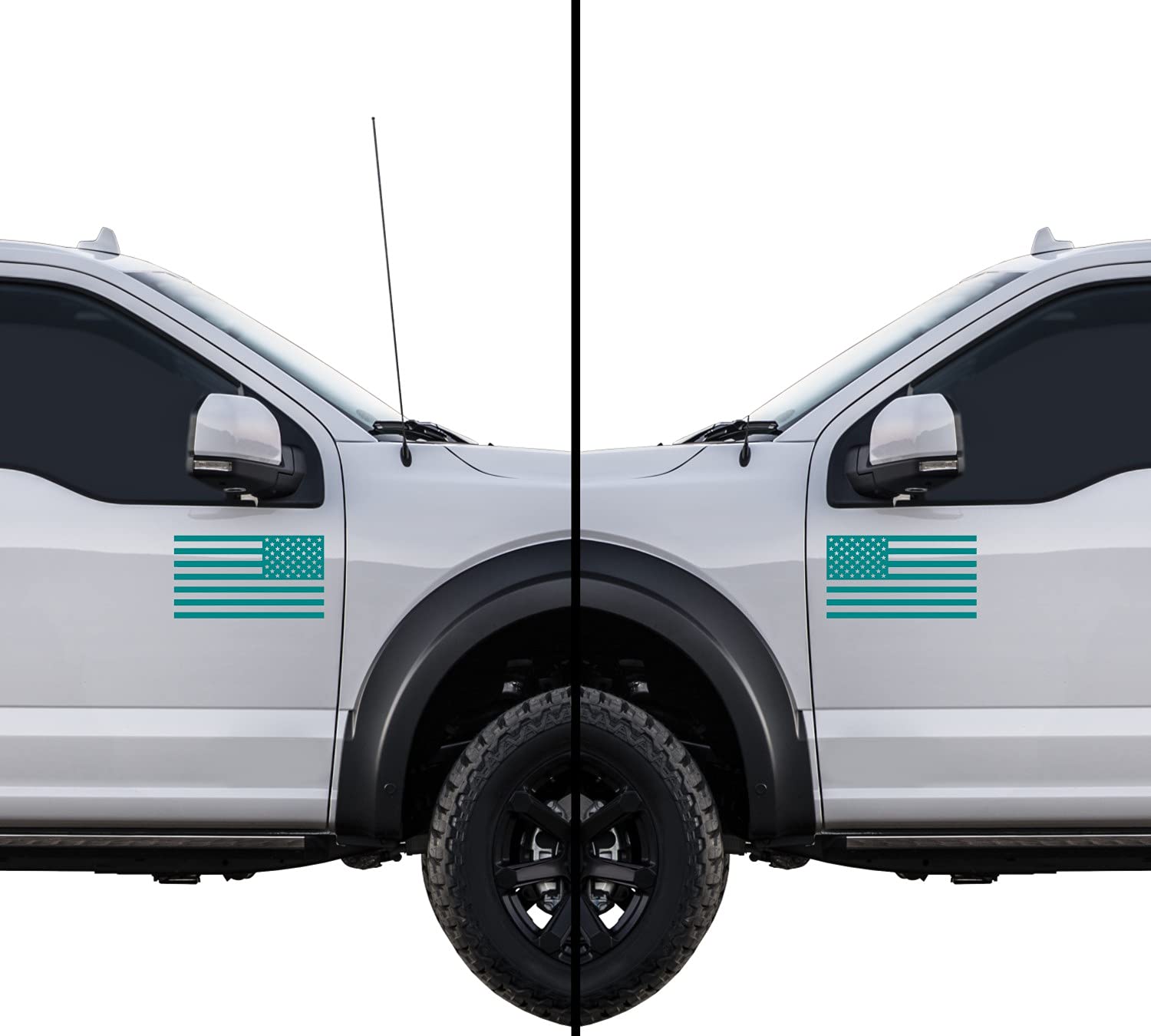 American Us Flag [Pick Color/Size] Vinyl Decal Sticker For Laptop/Car/Truck/Window/Bumper (7.5In Subdued Pair, Matte Turquoise)