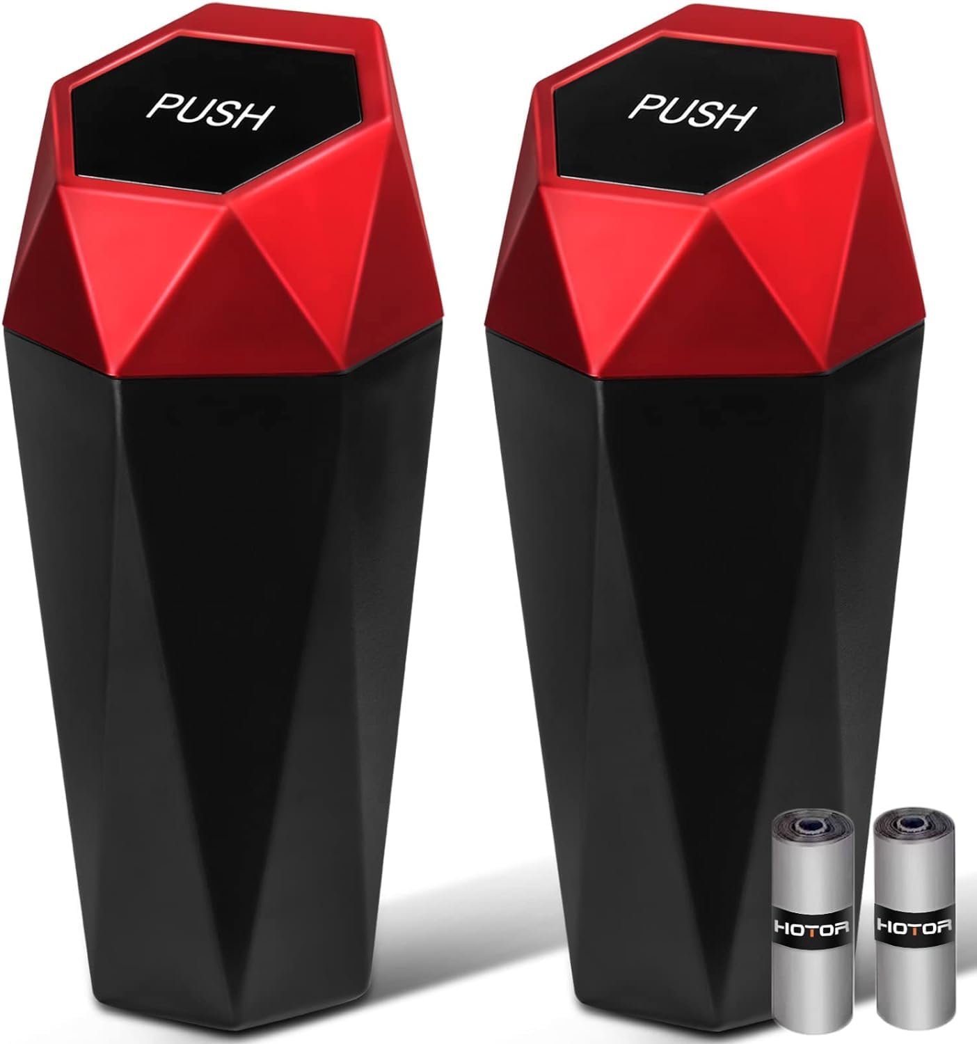 Hotor Car Trash Can, 1200Ml Capacity, Red Color, Plastic Material, Flipping Lid, 30 Attached Bags Included