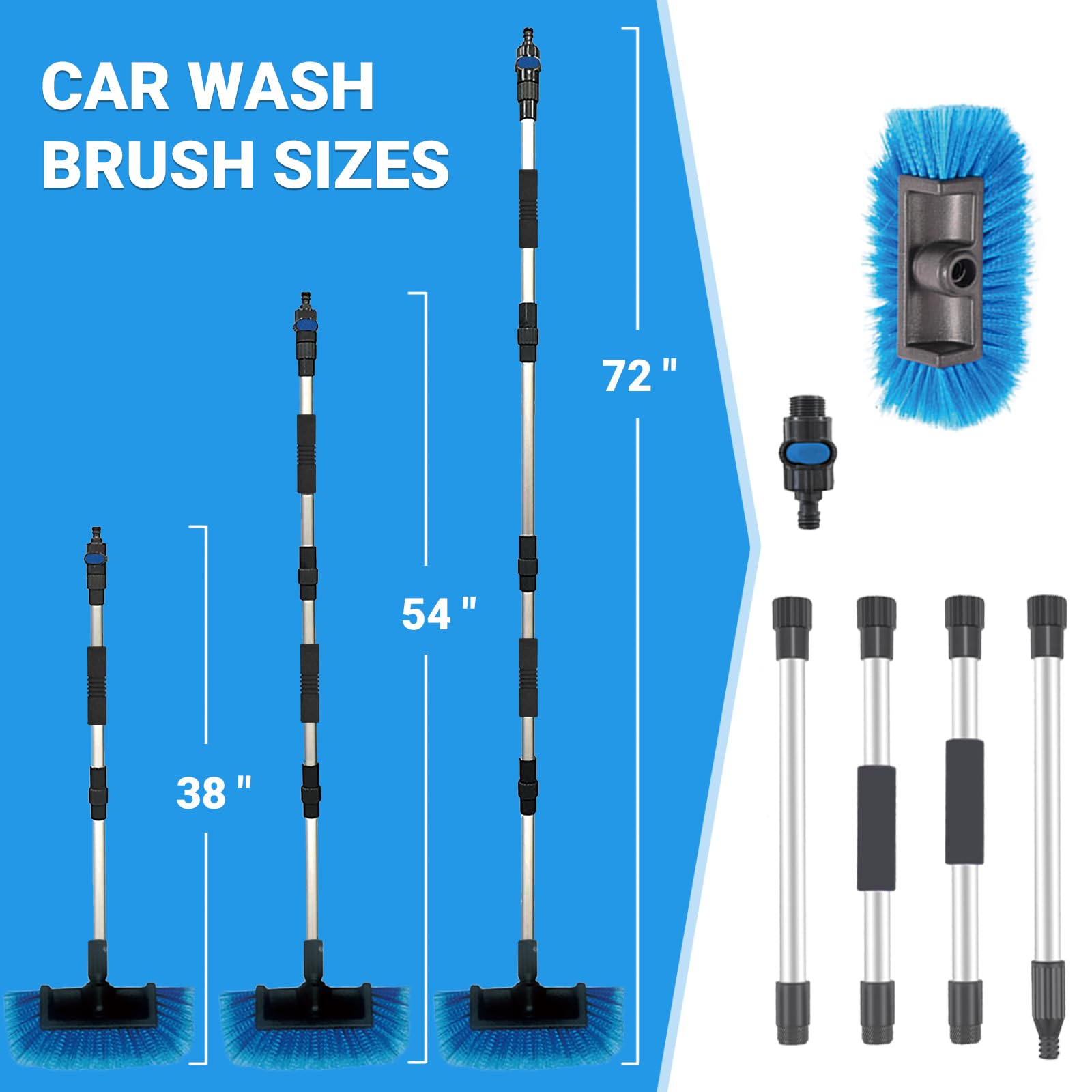 72'' Long Handle Car Wash Brush With Hose Attachment, Flow-Through Soft Bristle Five-Sided Brush