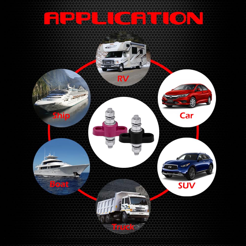 5/16'' Remote Battery Terminal Feed Through Connector, Ampper Thru Panel Stud Junction Block Power Post Terminals With Cover For