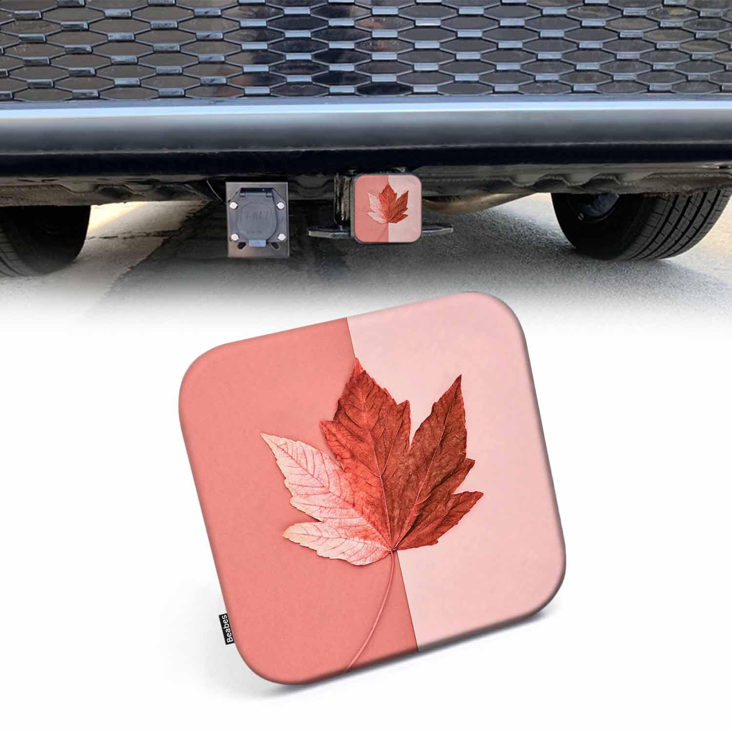Beabes Trailer Hitch Cover Plug Maple Leaf, Autumn Maple Leaf On Coral Pink Trailer Hitch Cover Plug Cap Insert Fits 2 Receivers