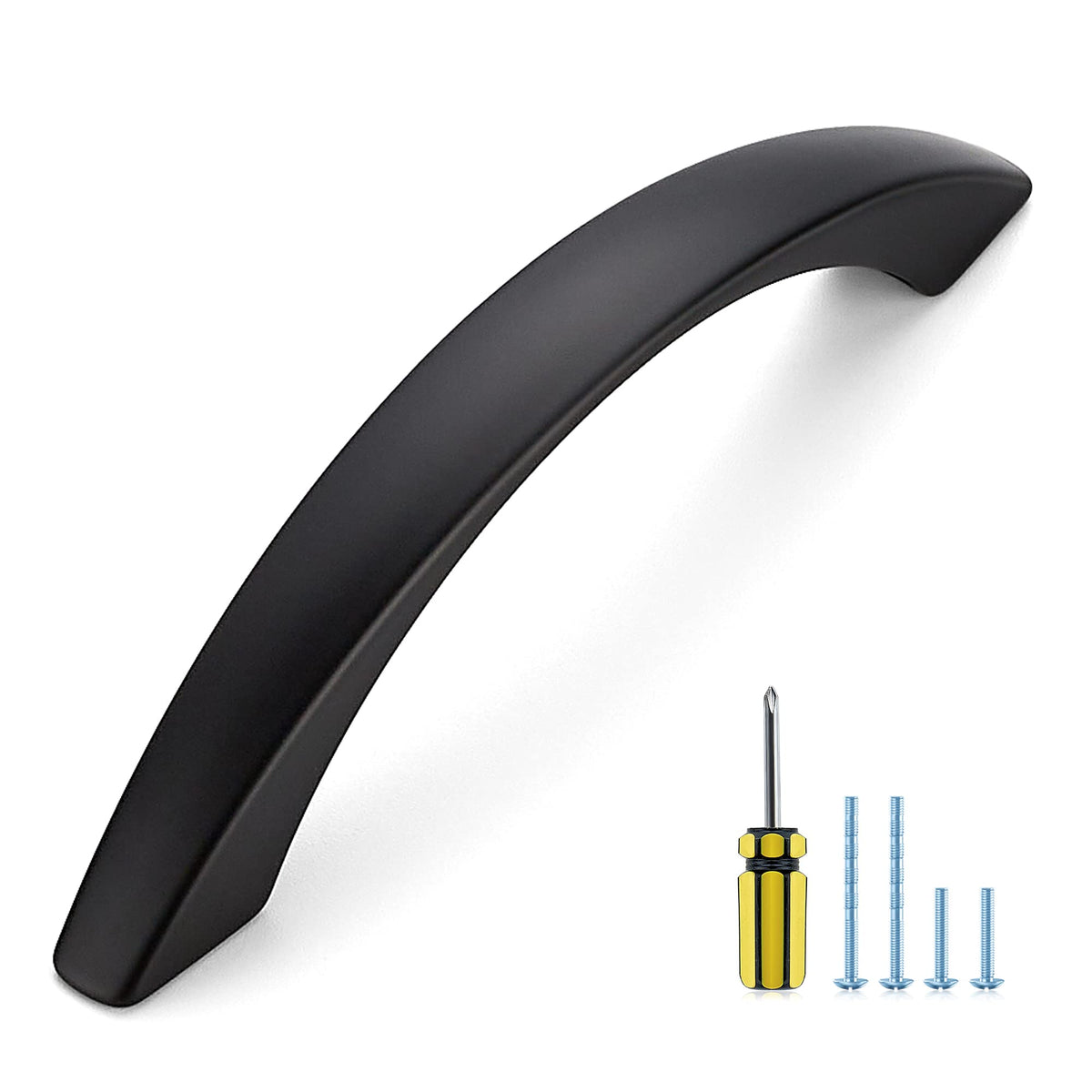 Ravinte 10 Pack Cabinet Pulls 3-3/4 Inch Matte Black Curved Drawer Pulls For Kitchen Cupboard Arch Pulls For Dresser Drawer Cabinet Hardware Come With Screwdriver