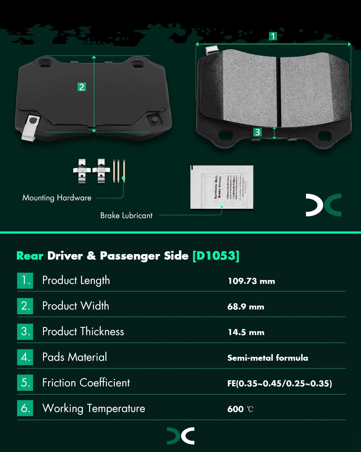 Scitoo D1053 Rear Semi-Metal Brake Pads Fit For Cadillac Cts/Sts,For Chevy Camaro/Ss,For Chrysler 300,For Dodge Challenger/Charg